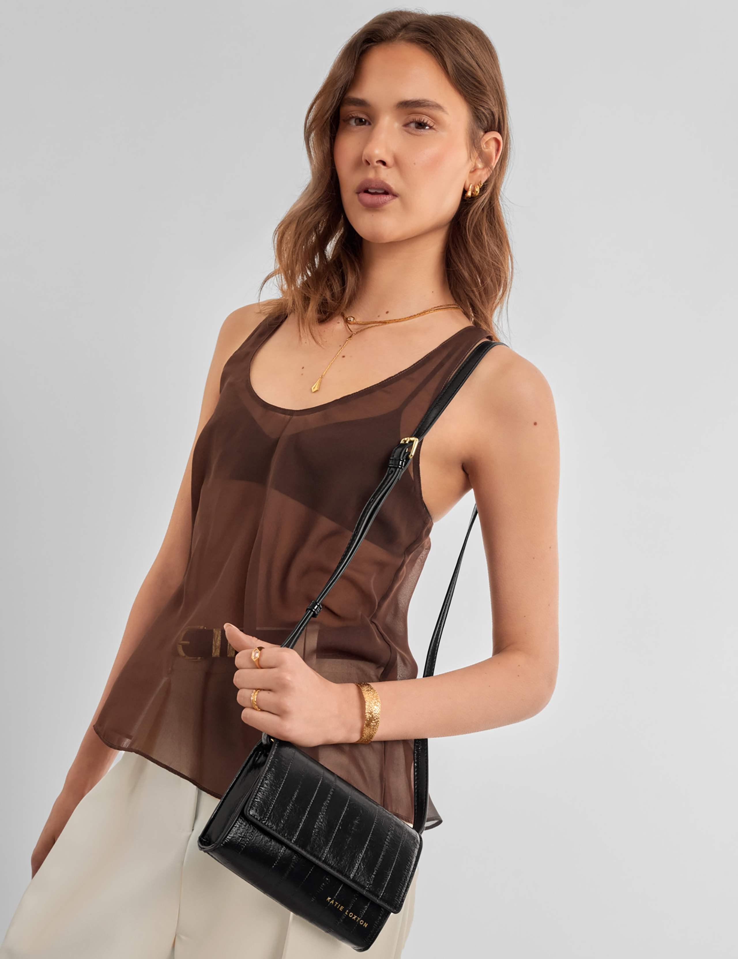 Faux Leather Textured Clutch Cross Body Bag 1 of 4