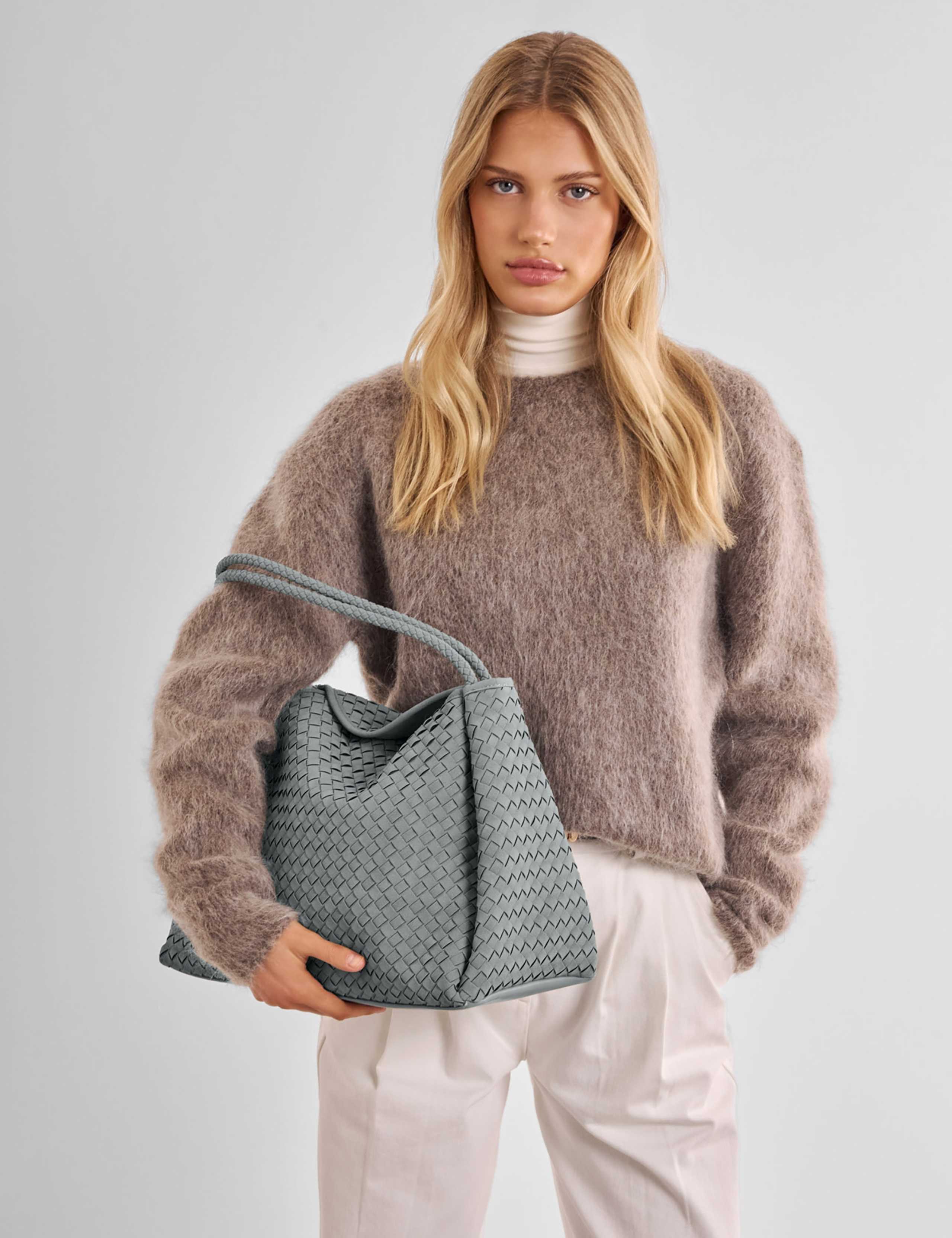 Faux Leather Woven Slouchy Shoulder Bag 1 of 6