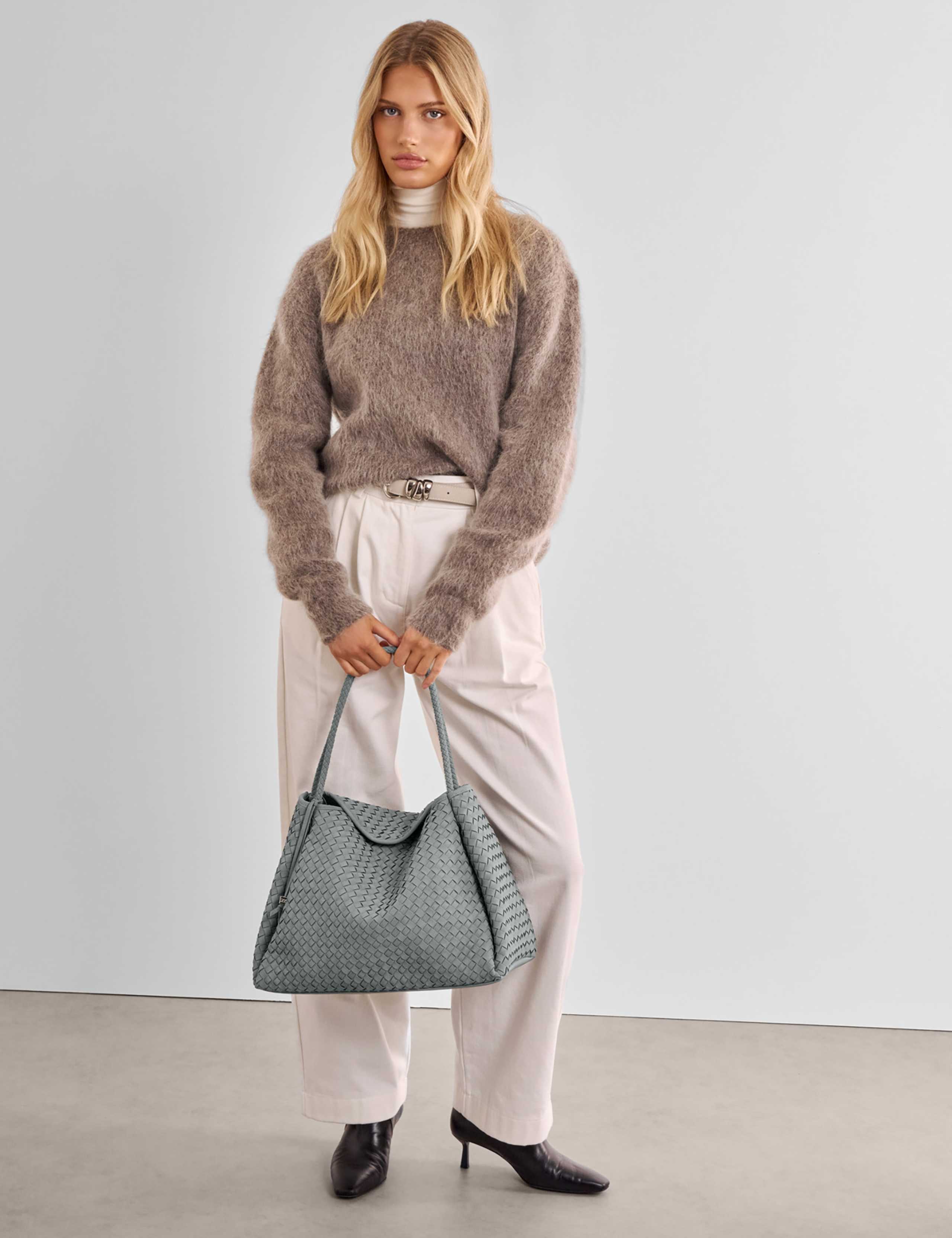 Faux Leather Woven Slouchy Shoulder Bag 2 of 6