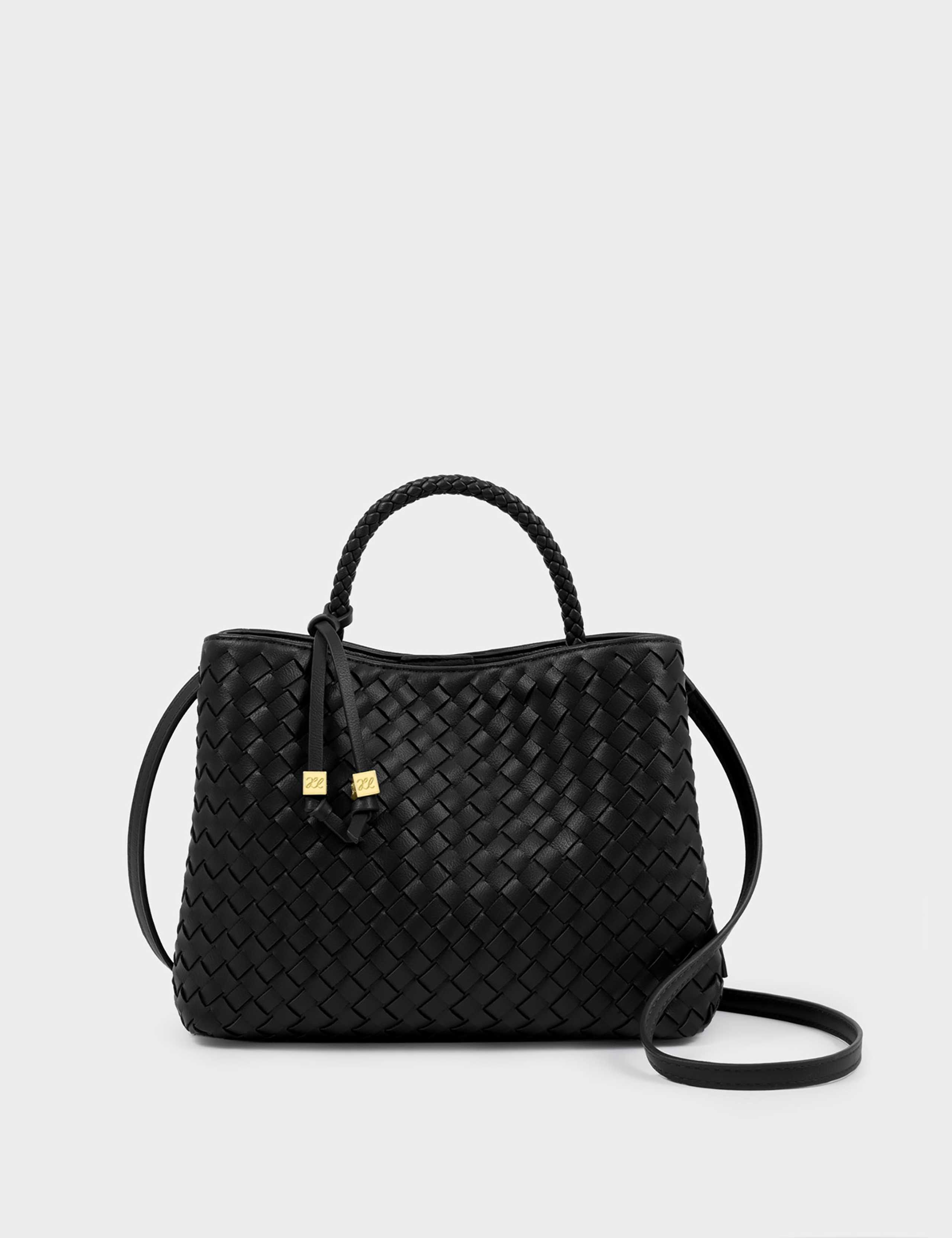 Faux Leather Woven Top Handle Grab Bag 4 of 6