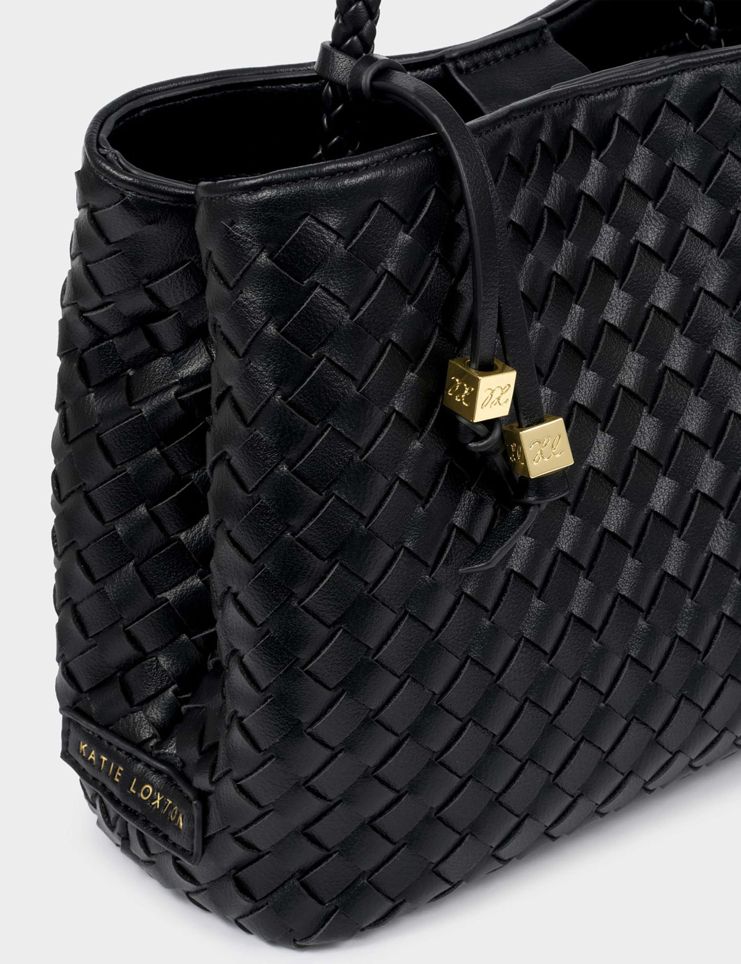 Faux Leather Woven Top Handle Grab Bag 5 of 6