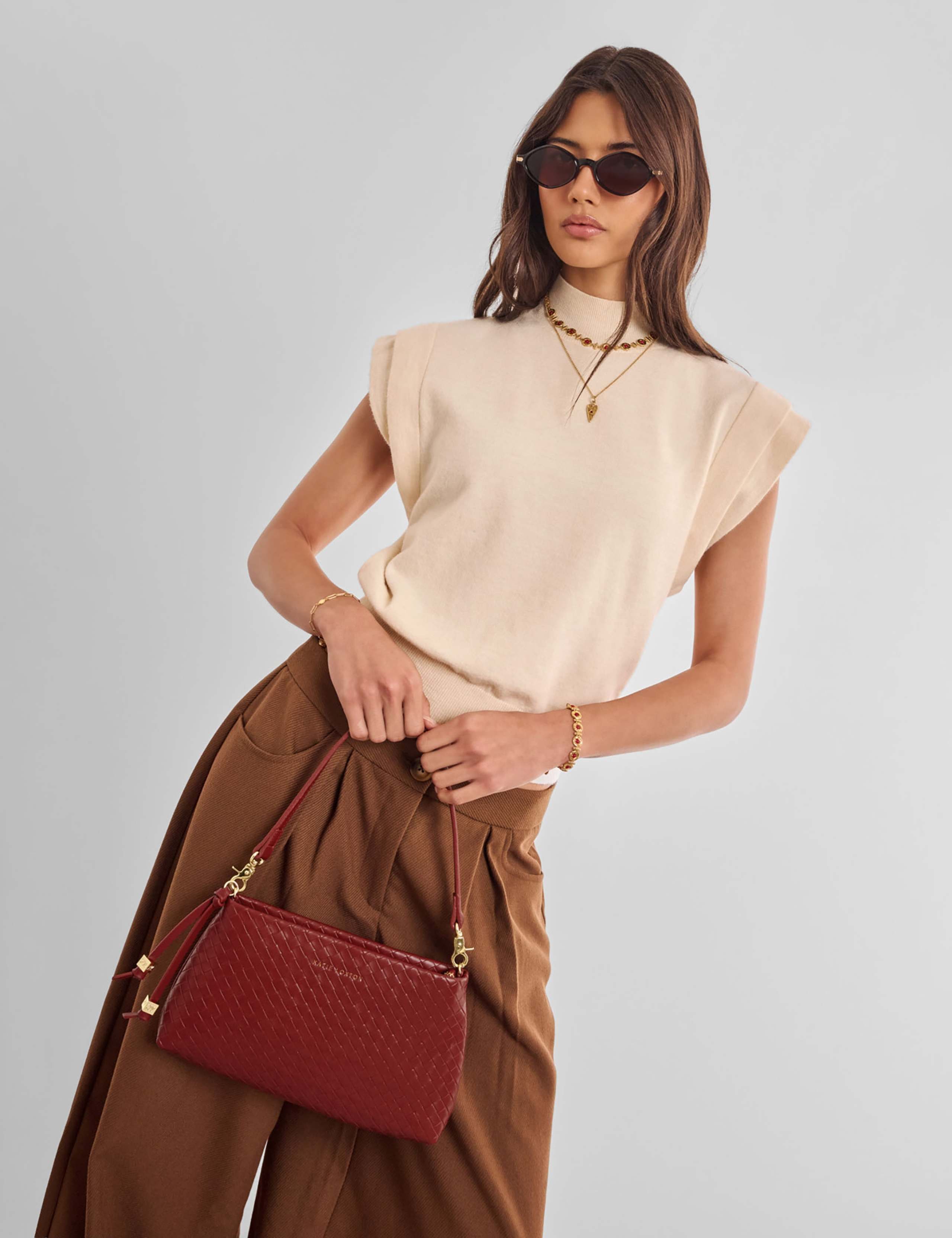 Faux Leather Woven Shoulder Bag 2 of 6