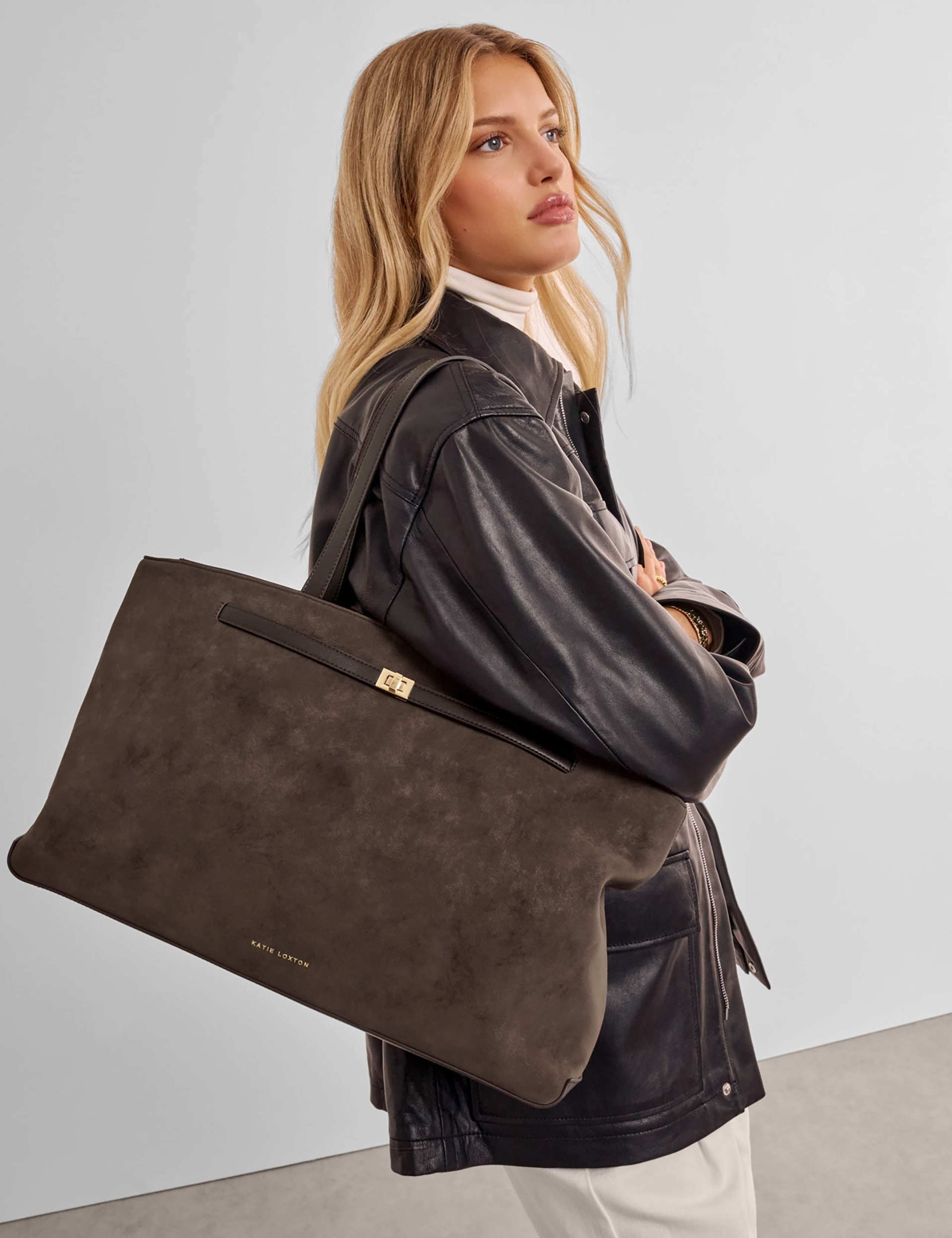 Faux Suede Top Handle Shoulder Tote Bag 2 of 6