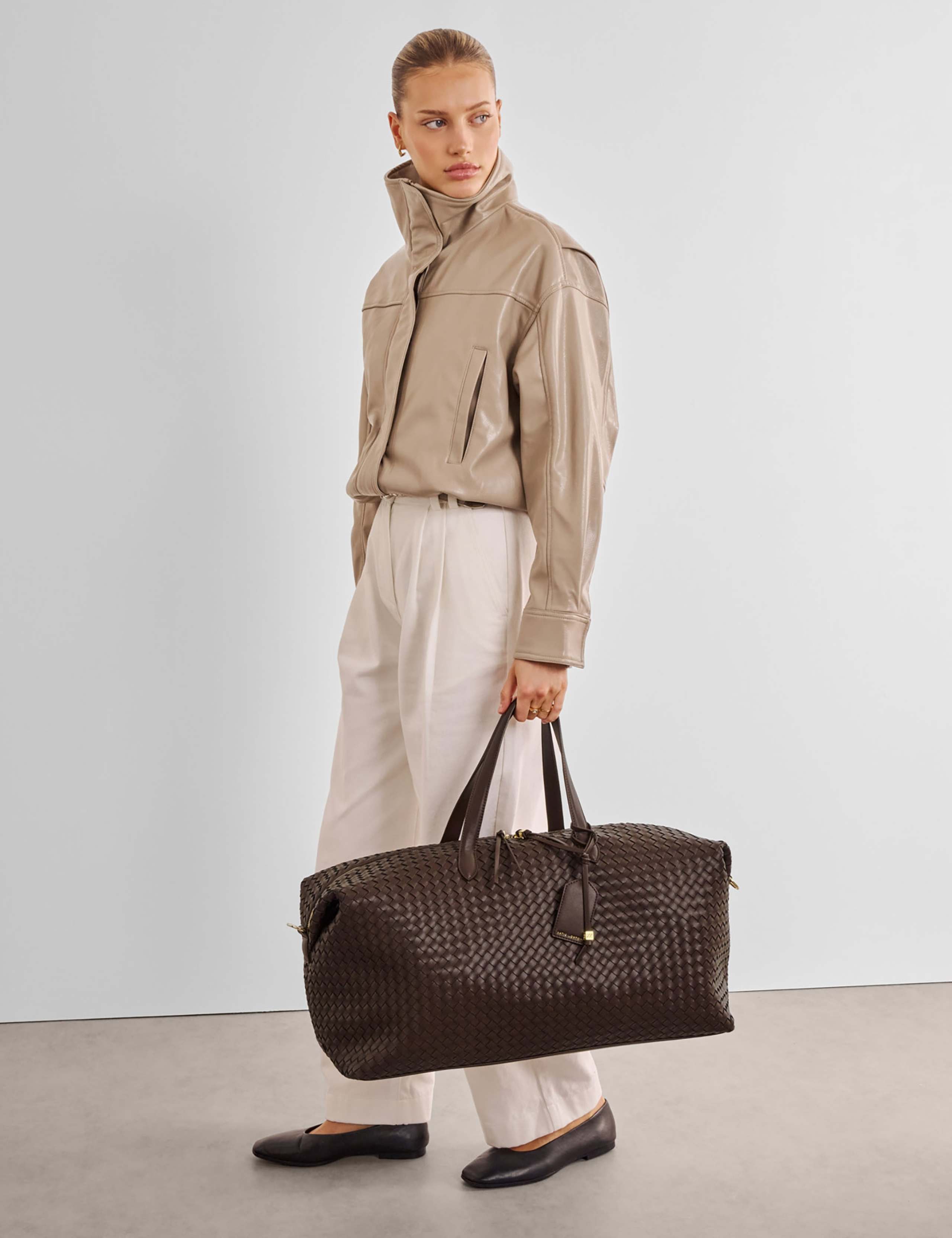 Faux Leather Woven Weekend Bag 1 of 6
