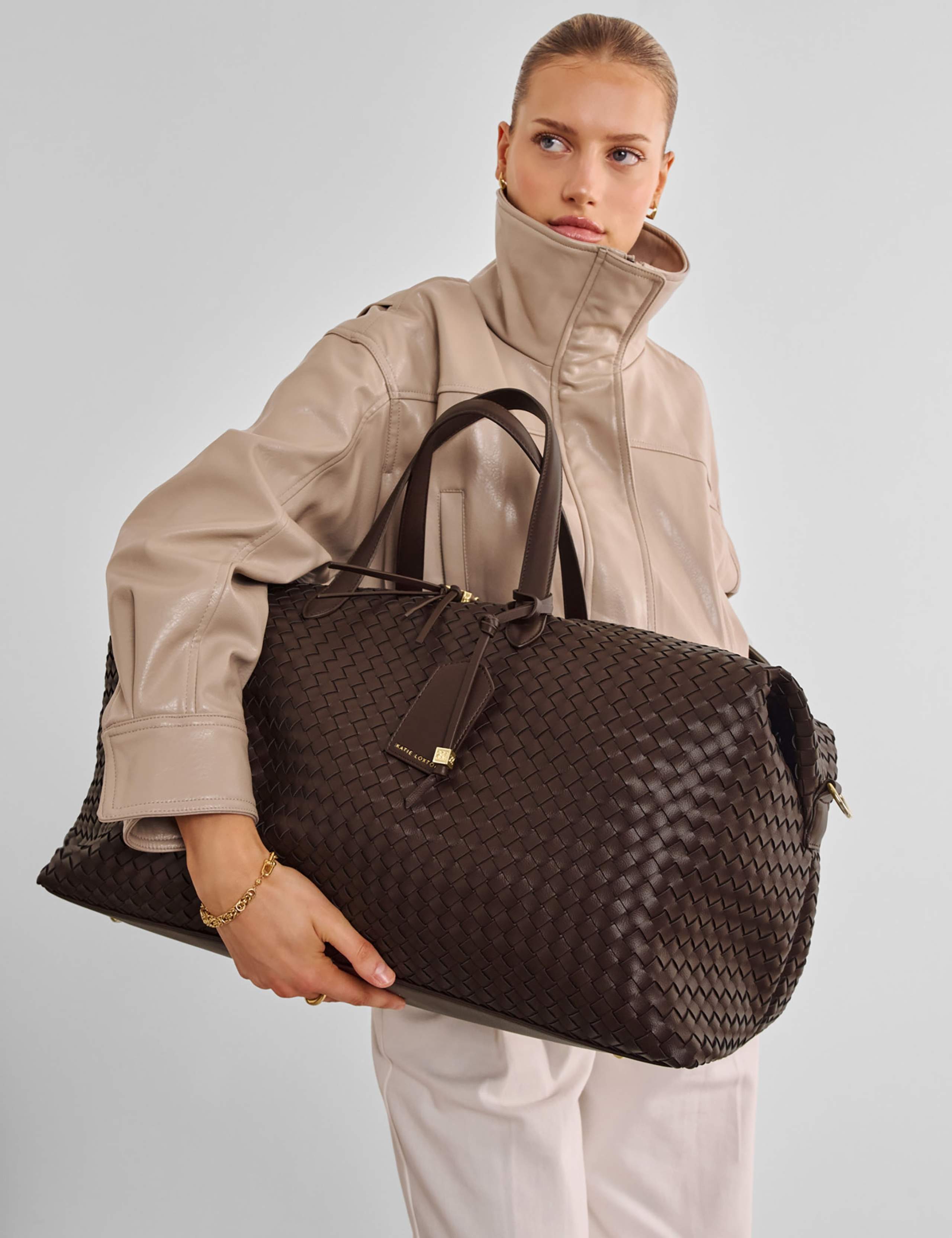 Faux Leather Woven Weekend Bag 2 of 6