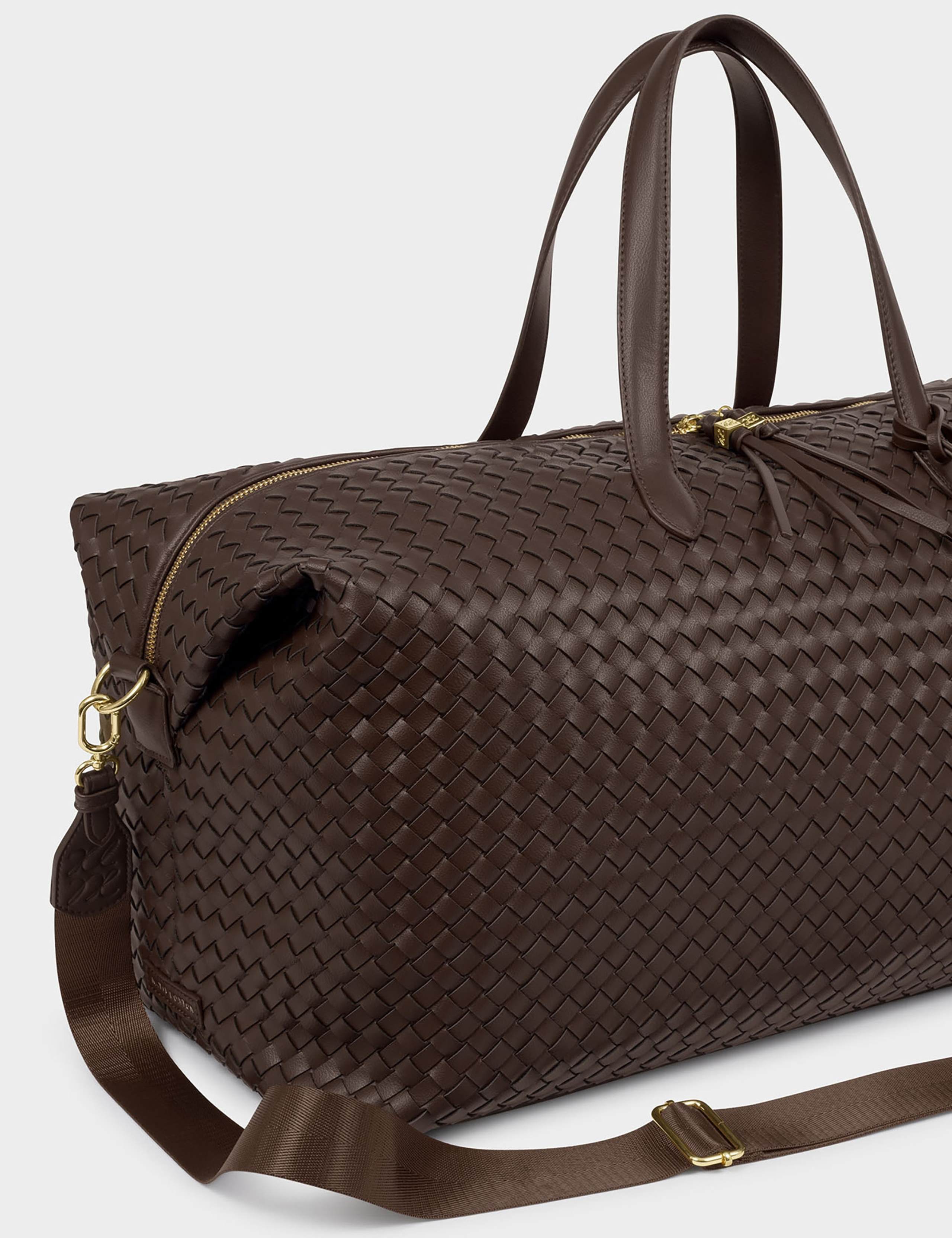 Faux Leather Woven Weekend Bag 4 of 6