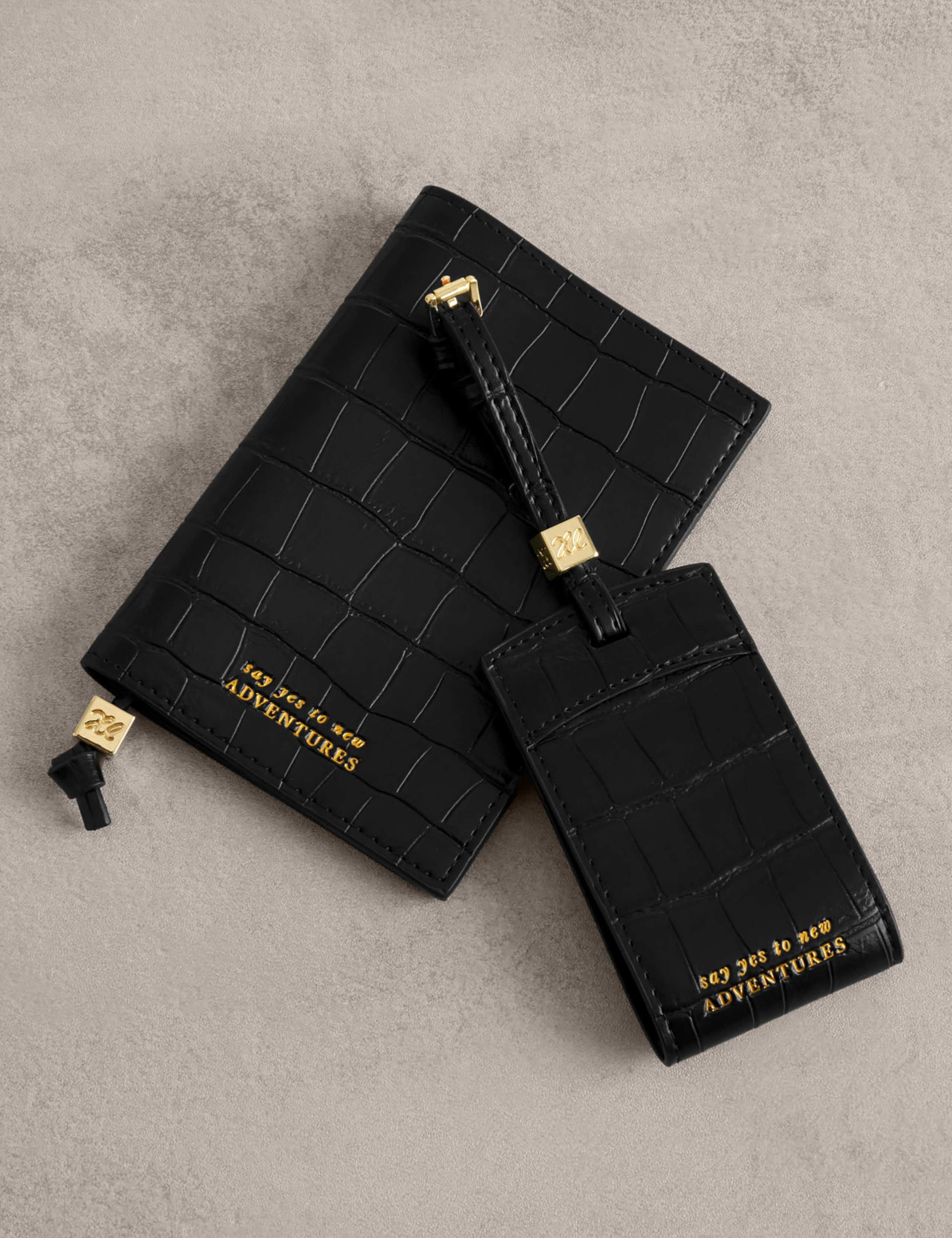 Faux Leather Croc Effect Slogan Luggage Tag 1 of 4