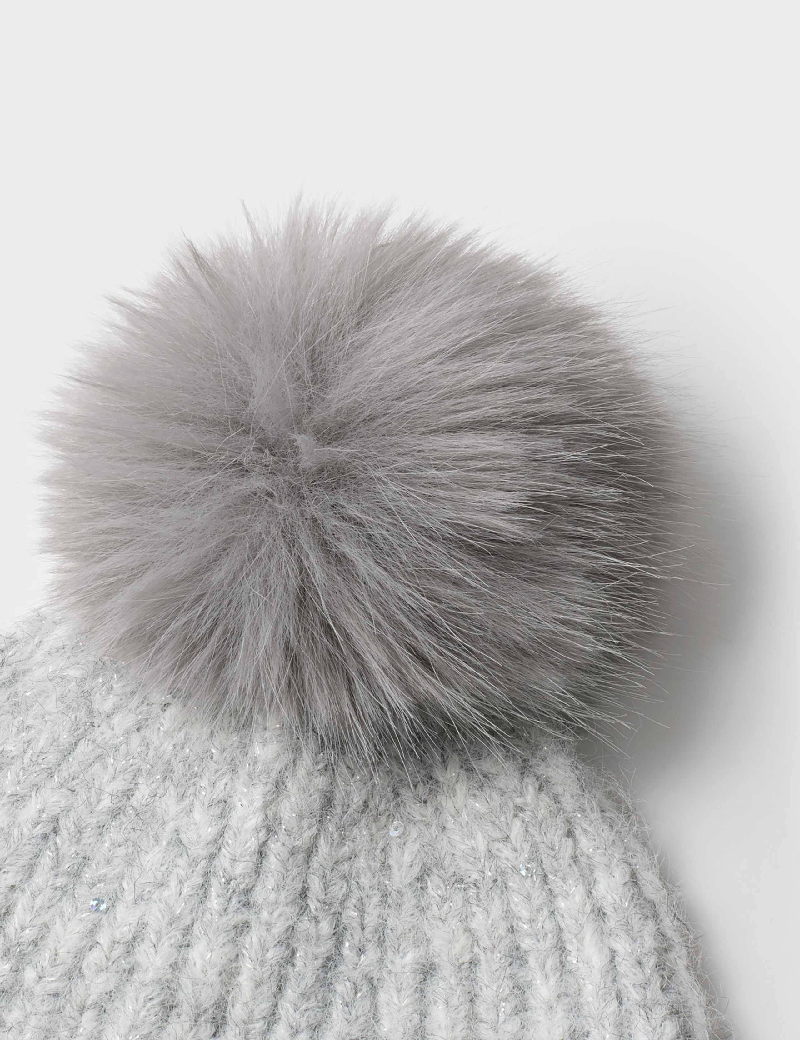 Knitted Sequin Beanie Hat with Wool 5 of 5