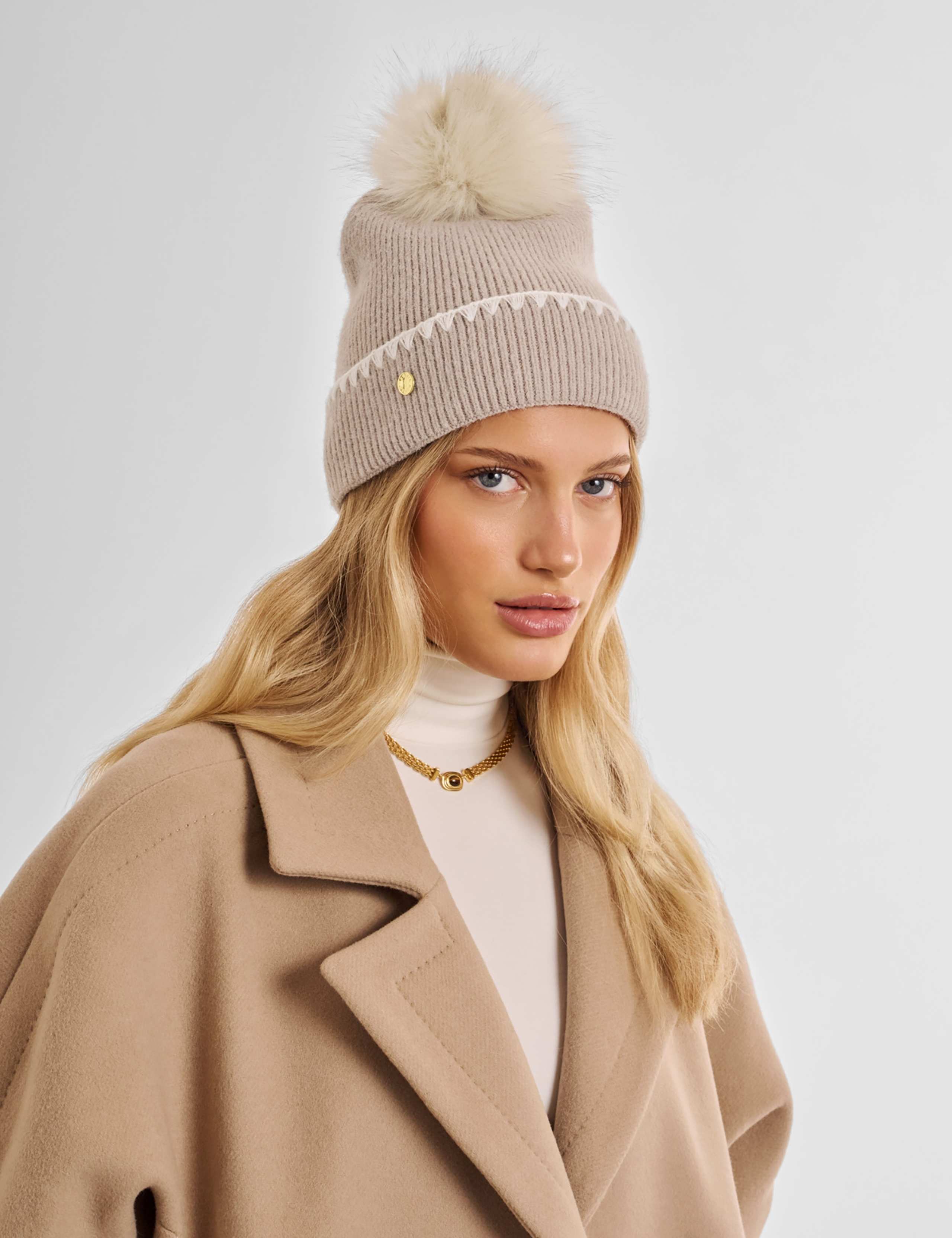 Knitted Faux Fur Pom Beanie Hat 1 of 4