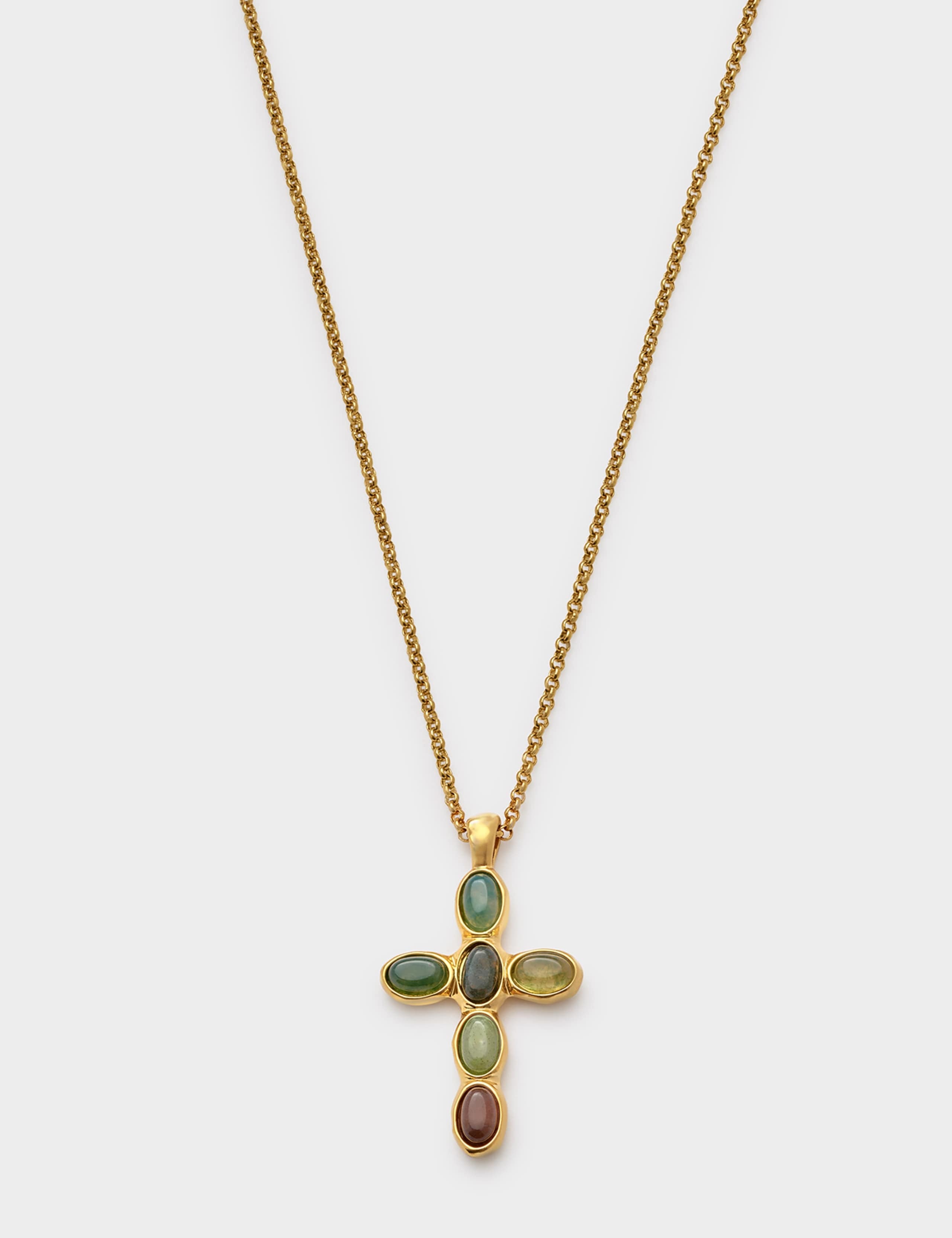 Gold Coated Green Agate Cross Necklace 2 of 4
