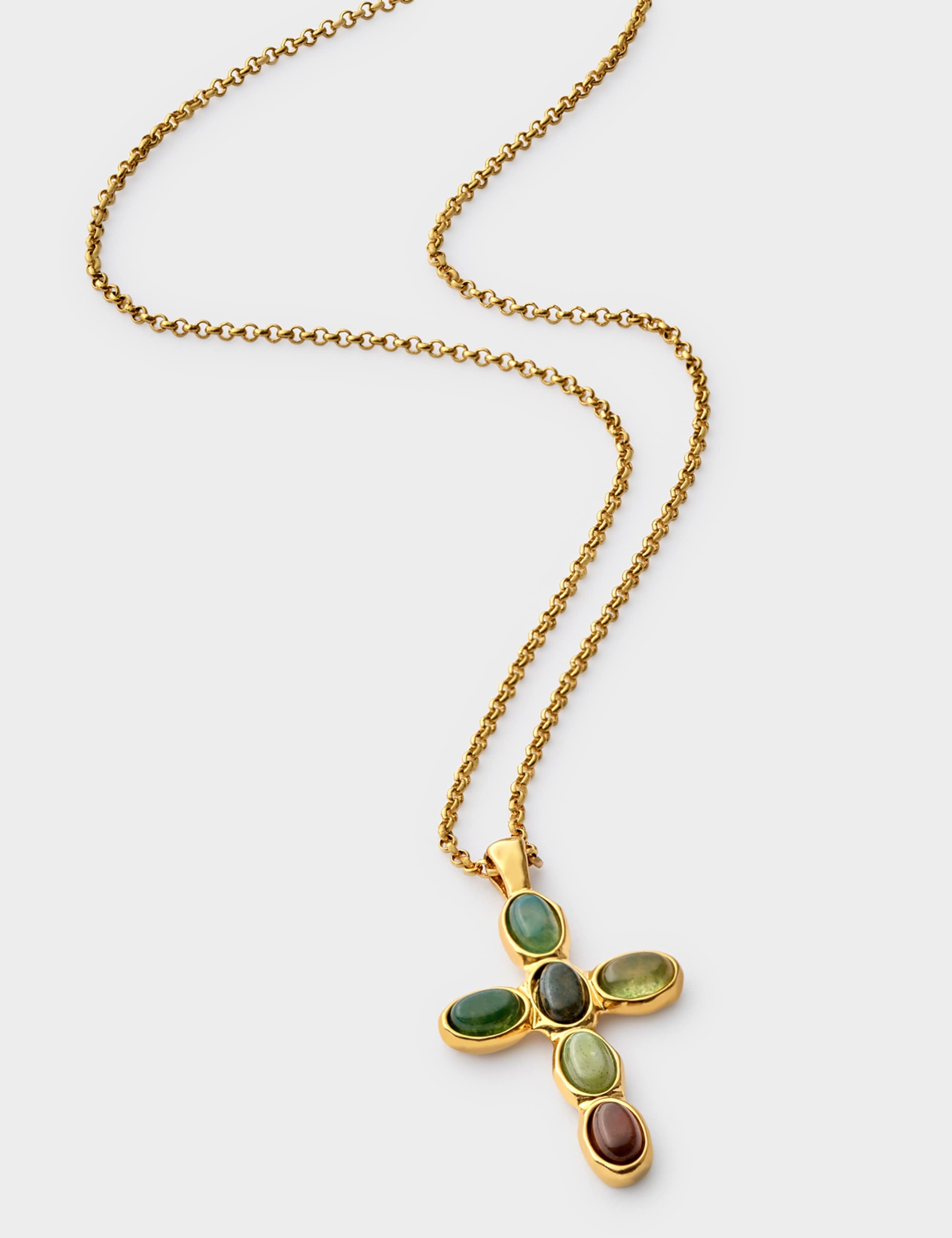 Gold Coated Green Agate Cross Necklace 3 of 4