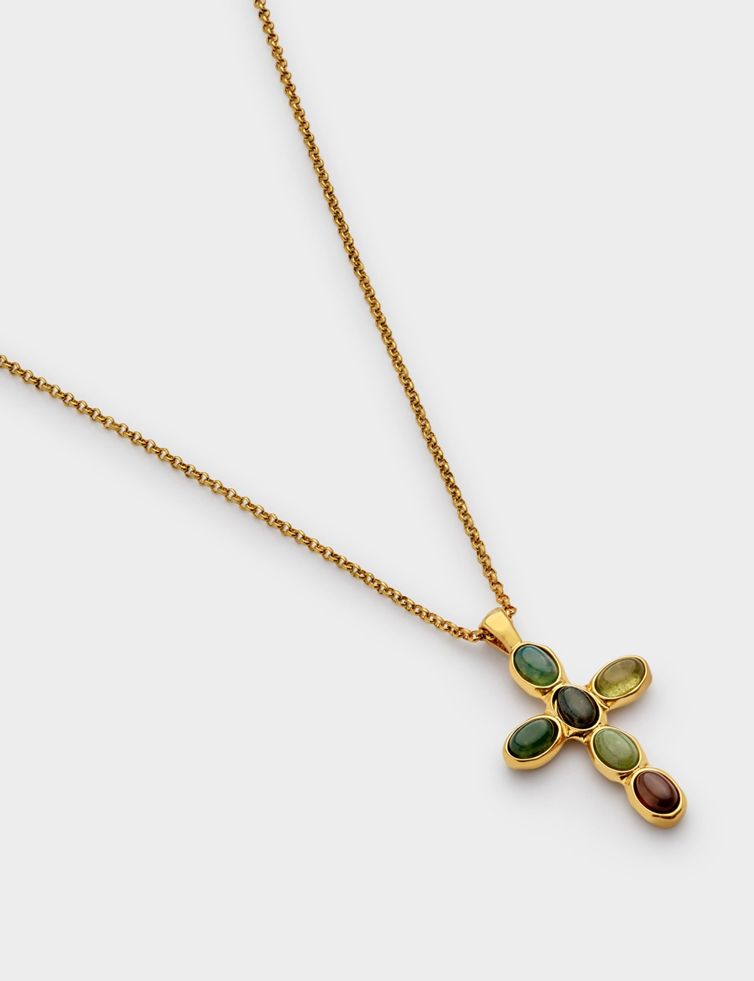 Gold Coated Green Agate Cross Necklace 4 of 4