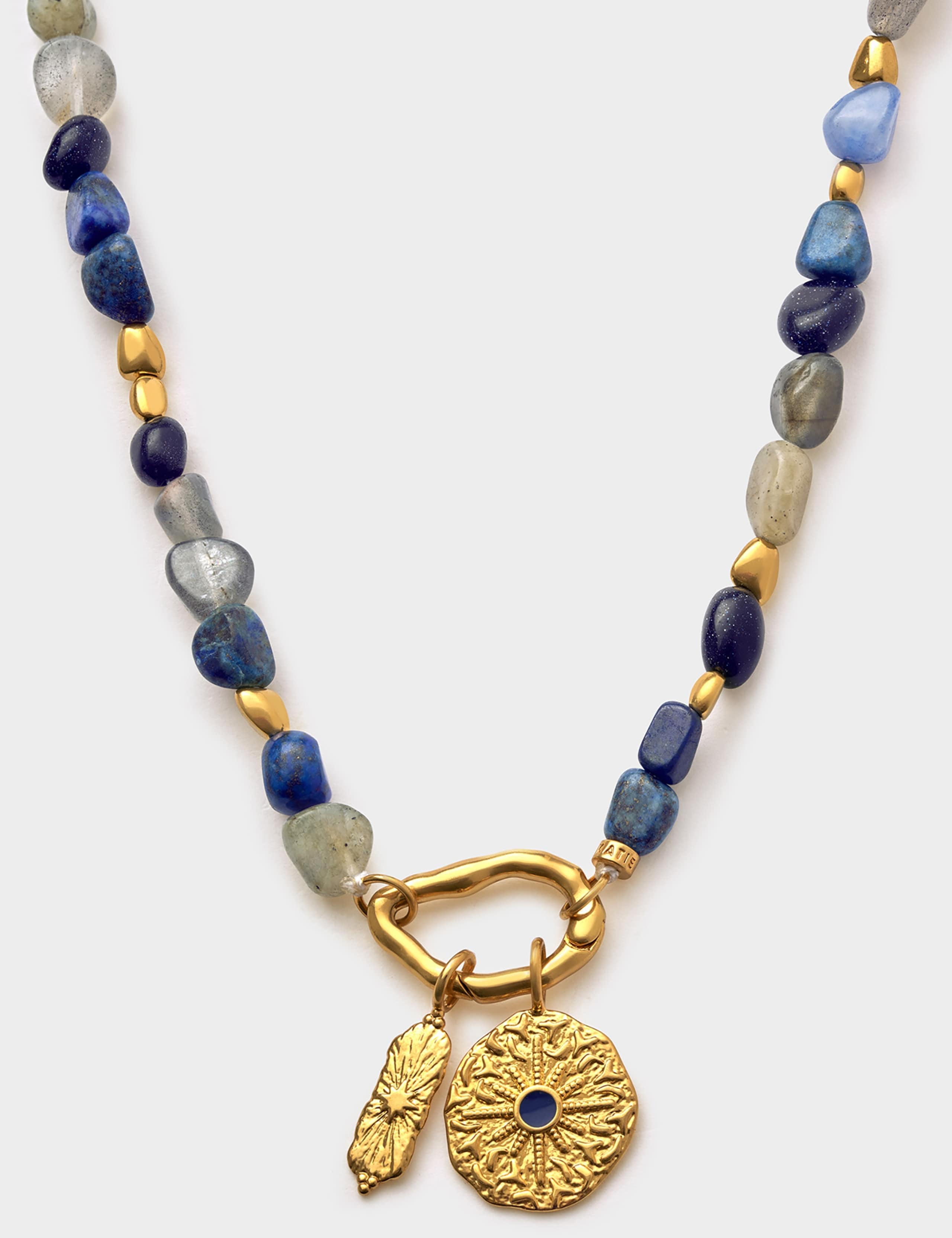 Short Gold Coated Blue Gemstone Necklace 2 of 4
