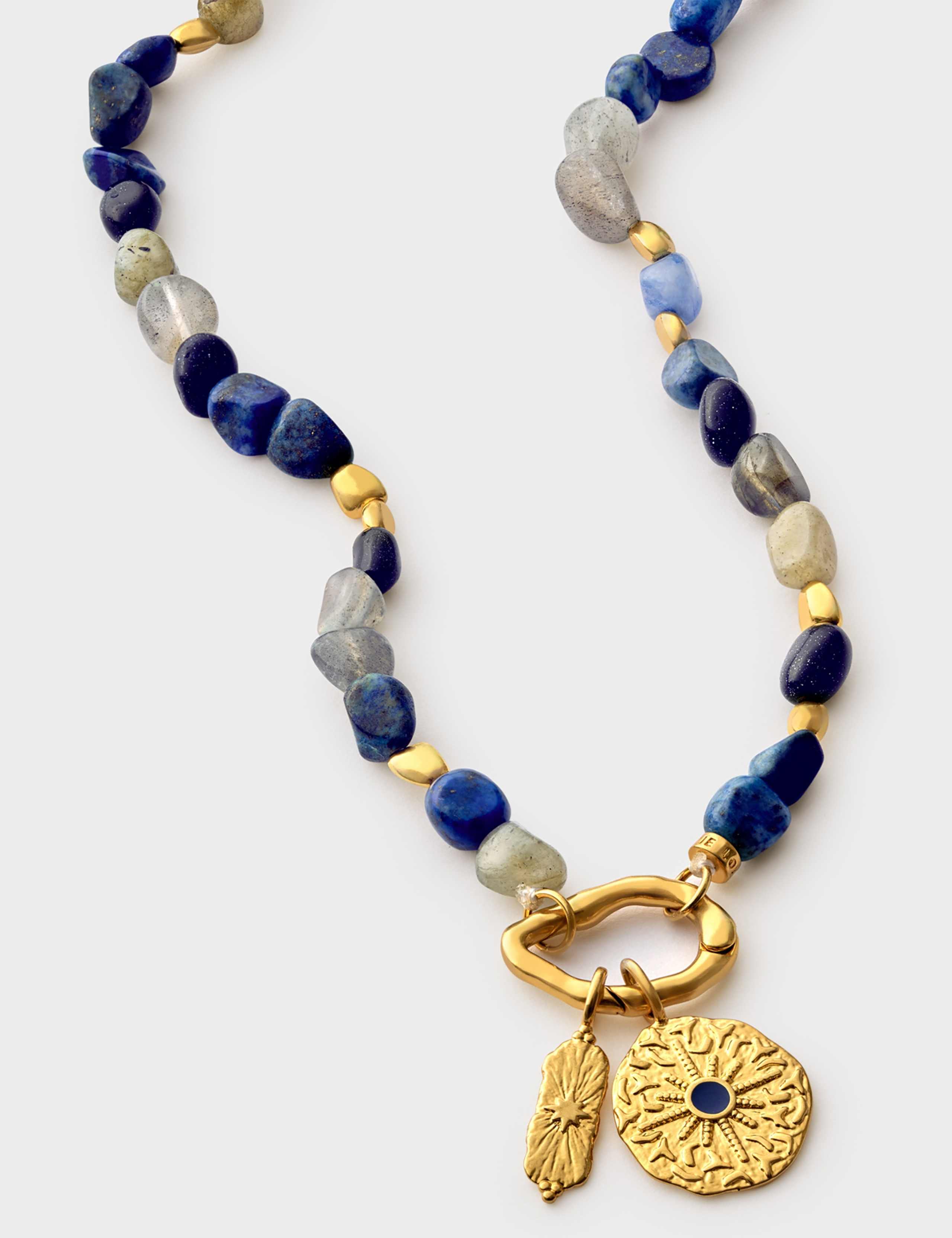 Short Gold Coated Blue Gemstone Necklace 3 of 4