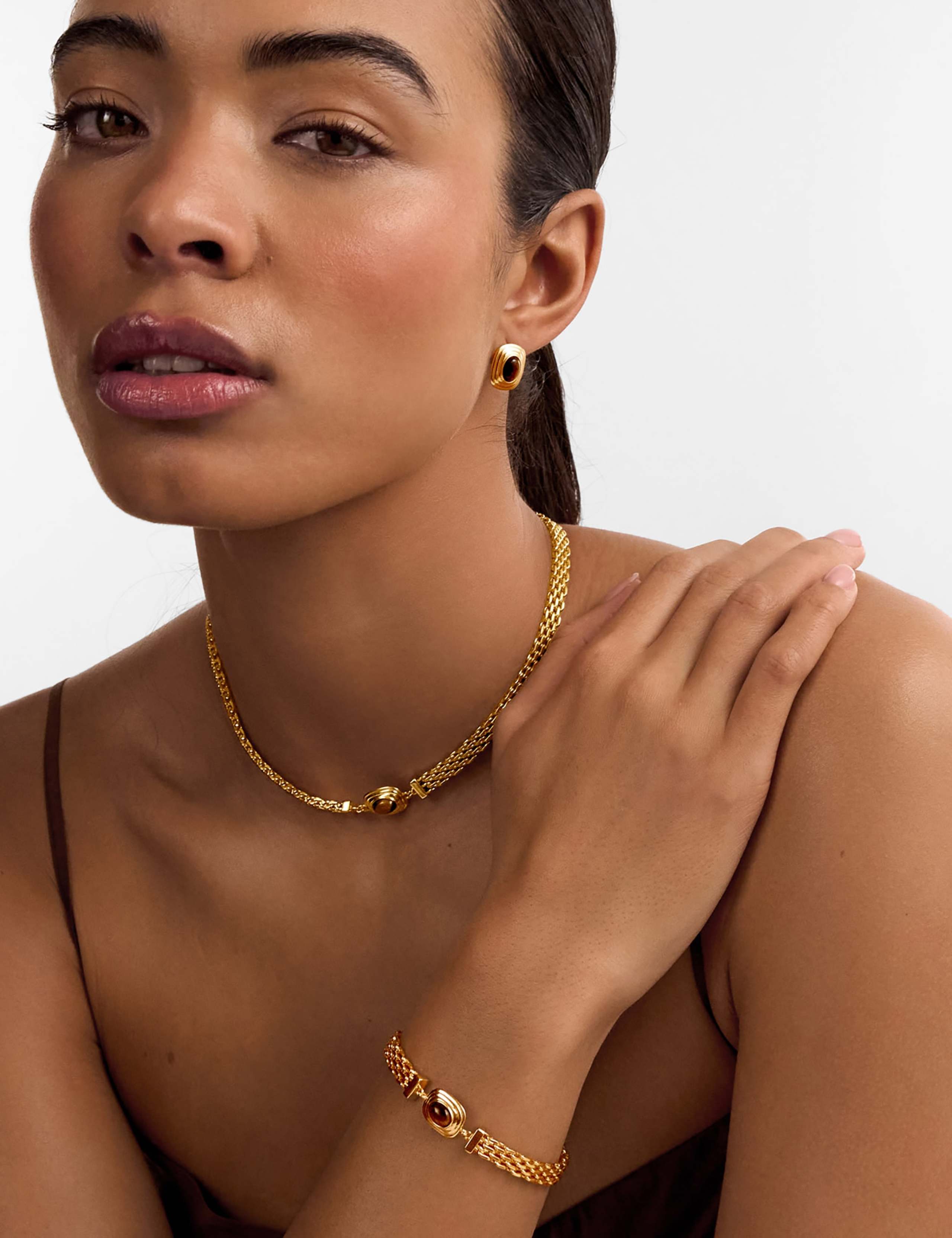 Gold Plated Tiger's Eye Pendant Necklace 1 of 4