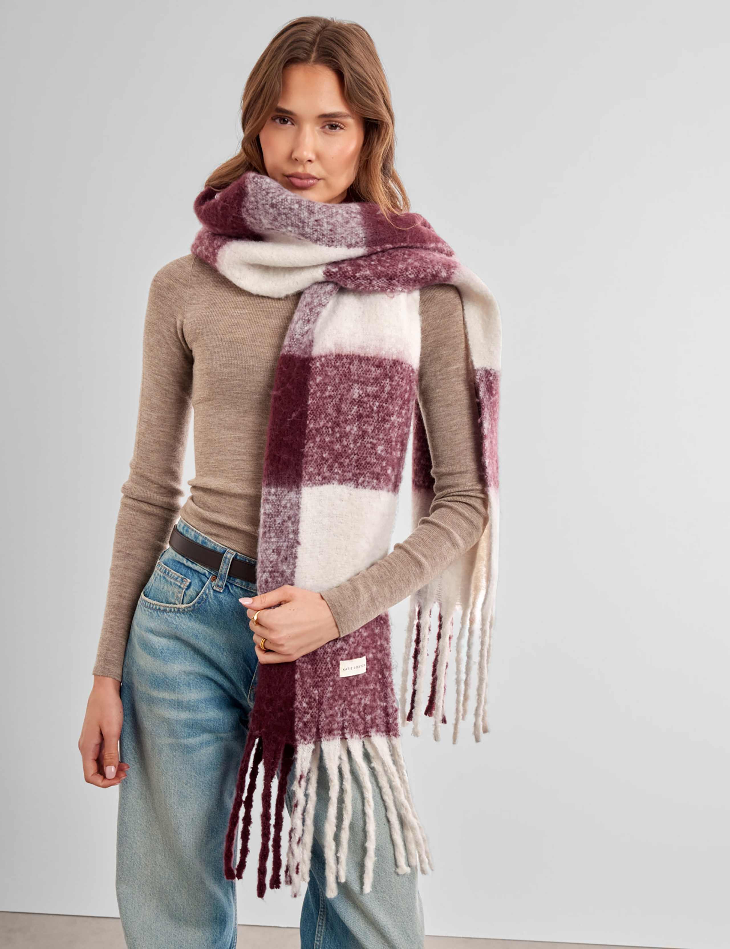 Brushed Checked Tassel Scarf 1 of 4