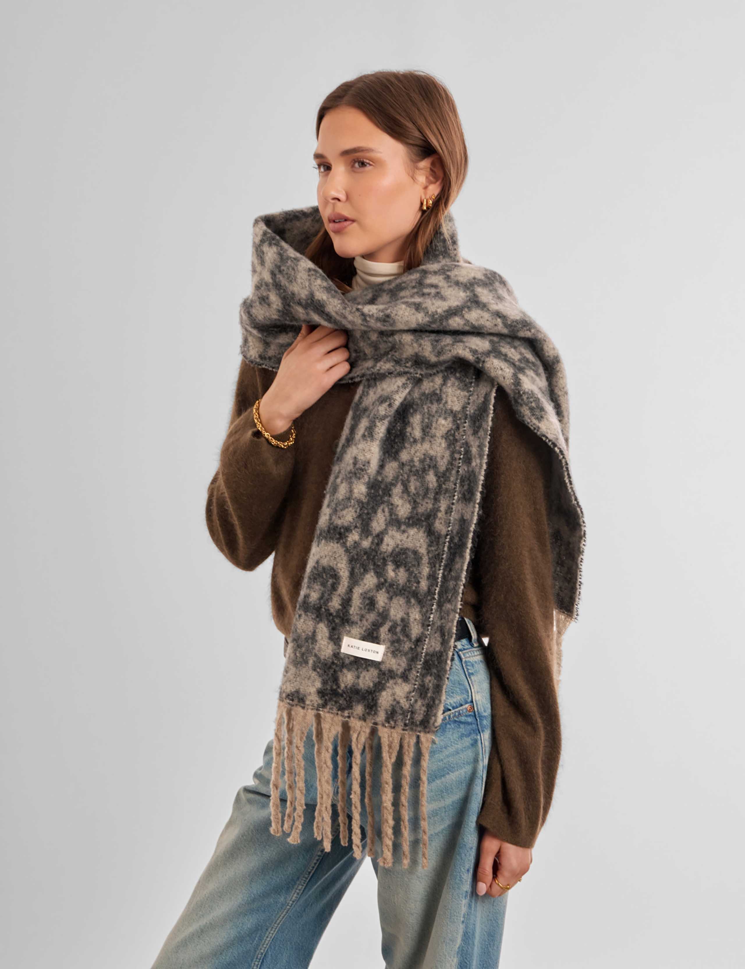 Brushed Animal Print Tassel Scarf 1 of 4
