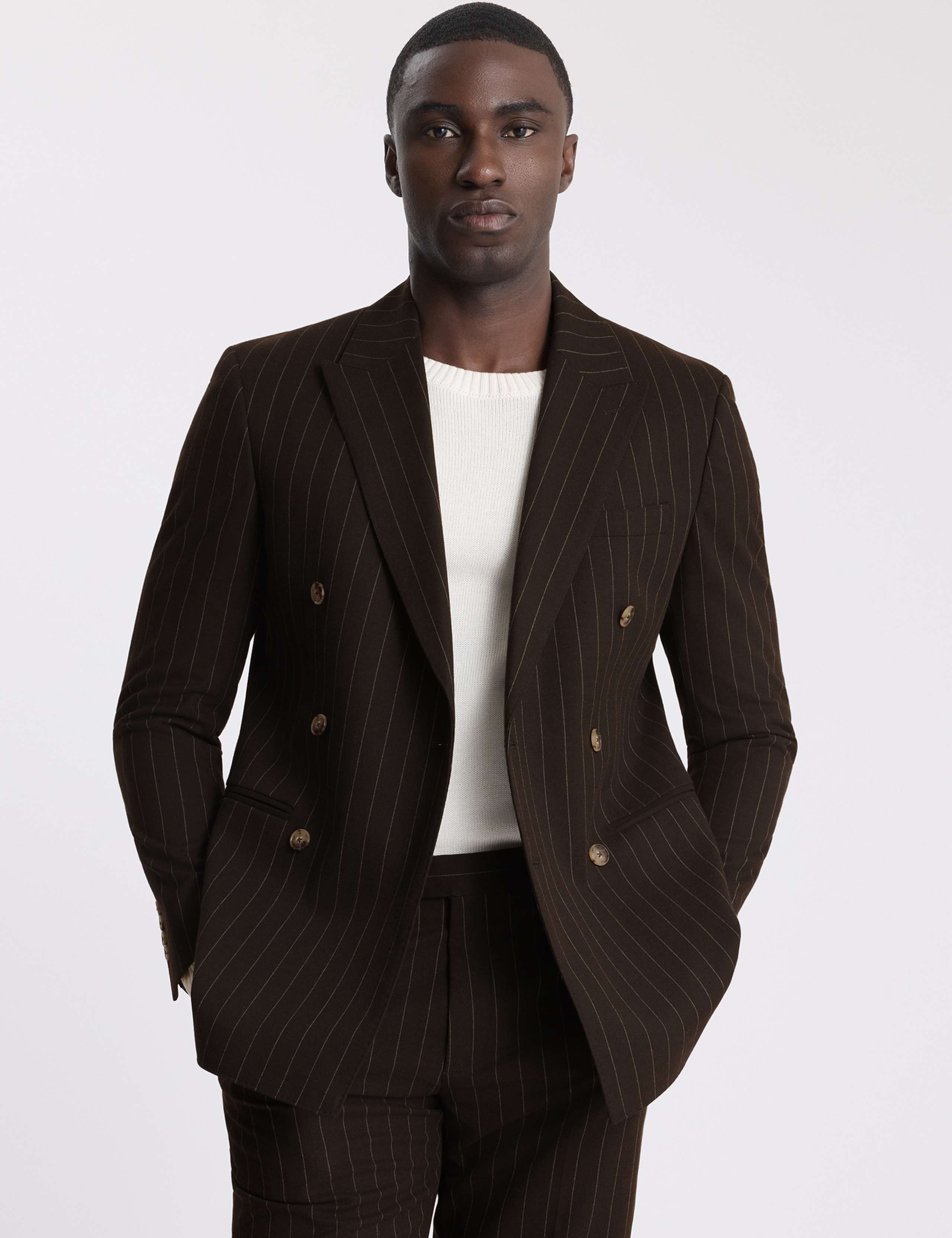 Slim Fit Striped Double Breasted Suit Jacket 1 of 5