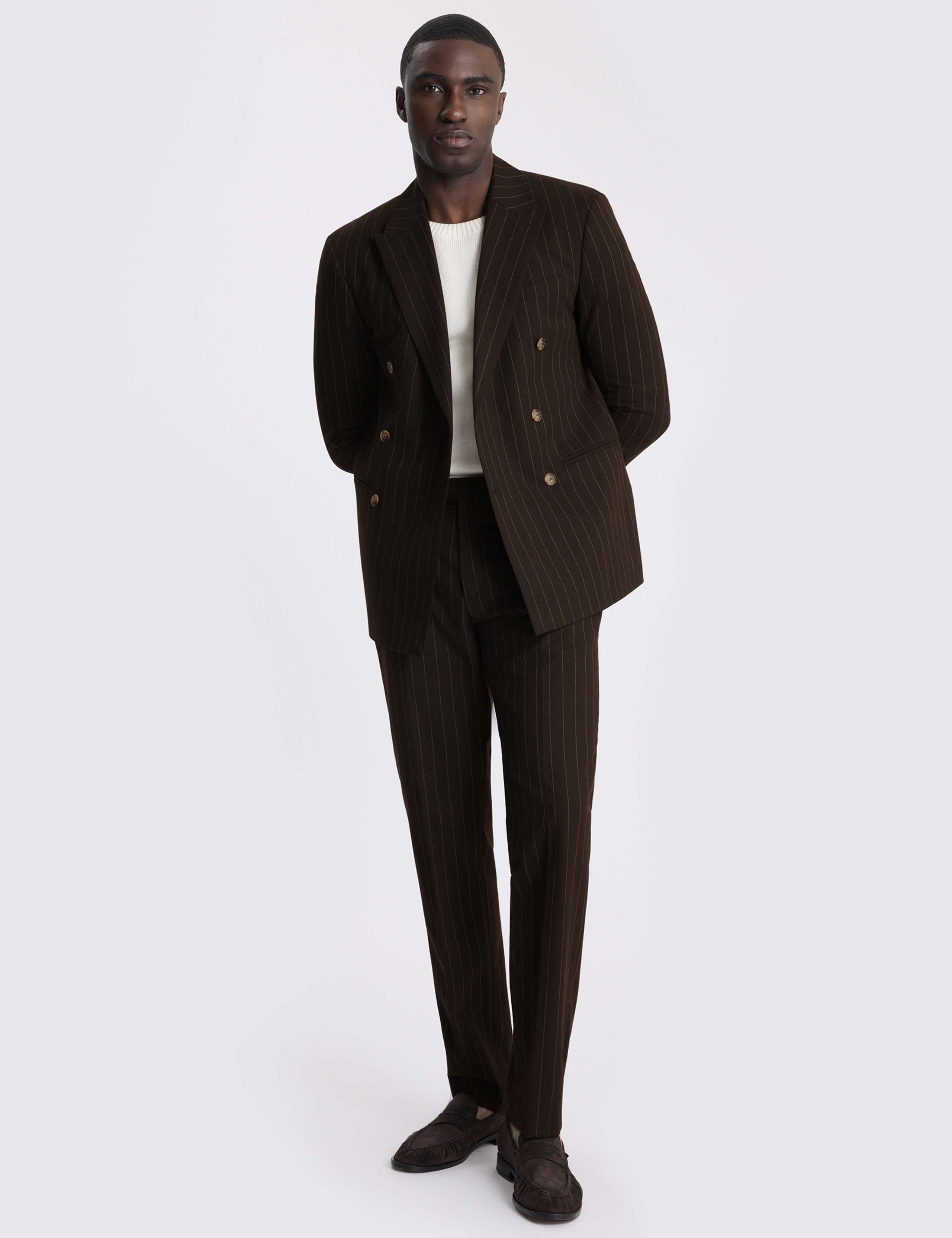 Slim Fit Striped Double Breasted Suit Jacket 2 of 5