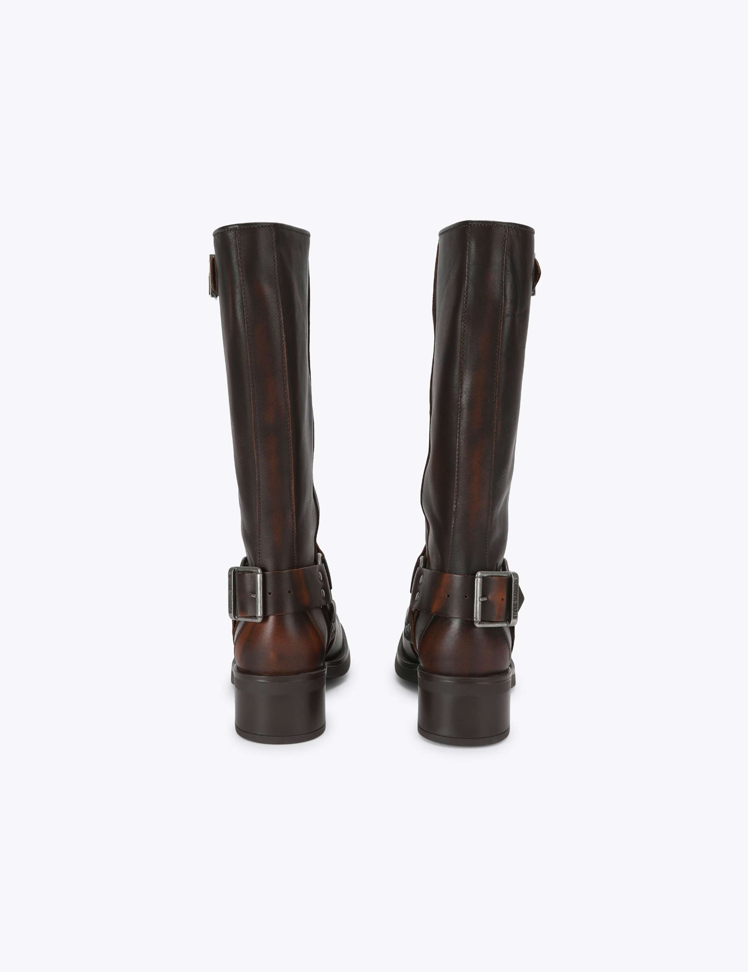 Leather Block Heel Round Toe Knee High Boots 3 of 4
