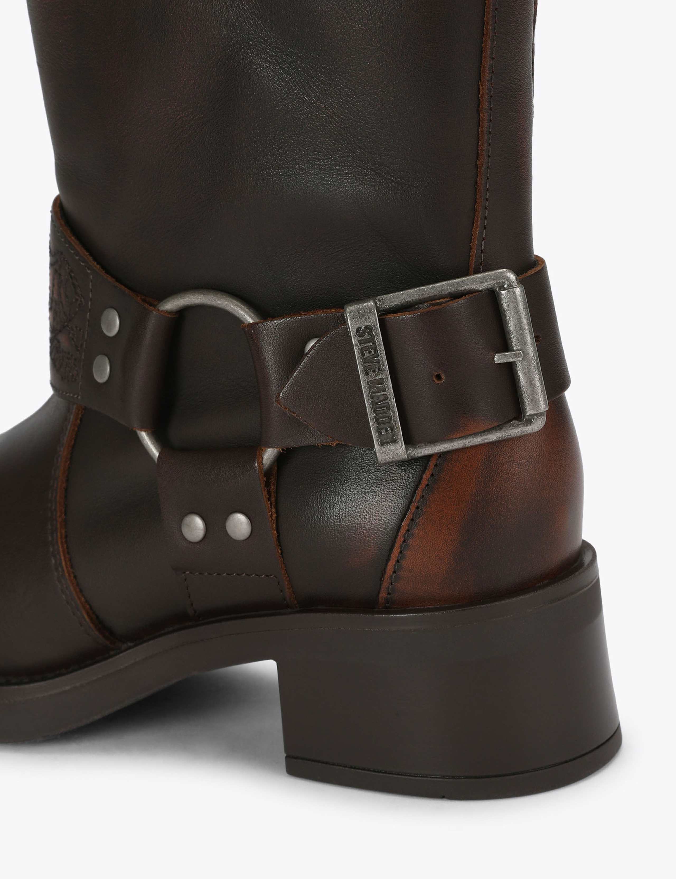 Leather Block Heel Round Toe Knee High Boots 4 of 4