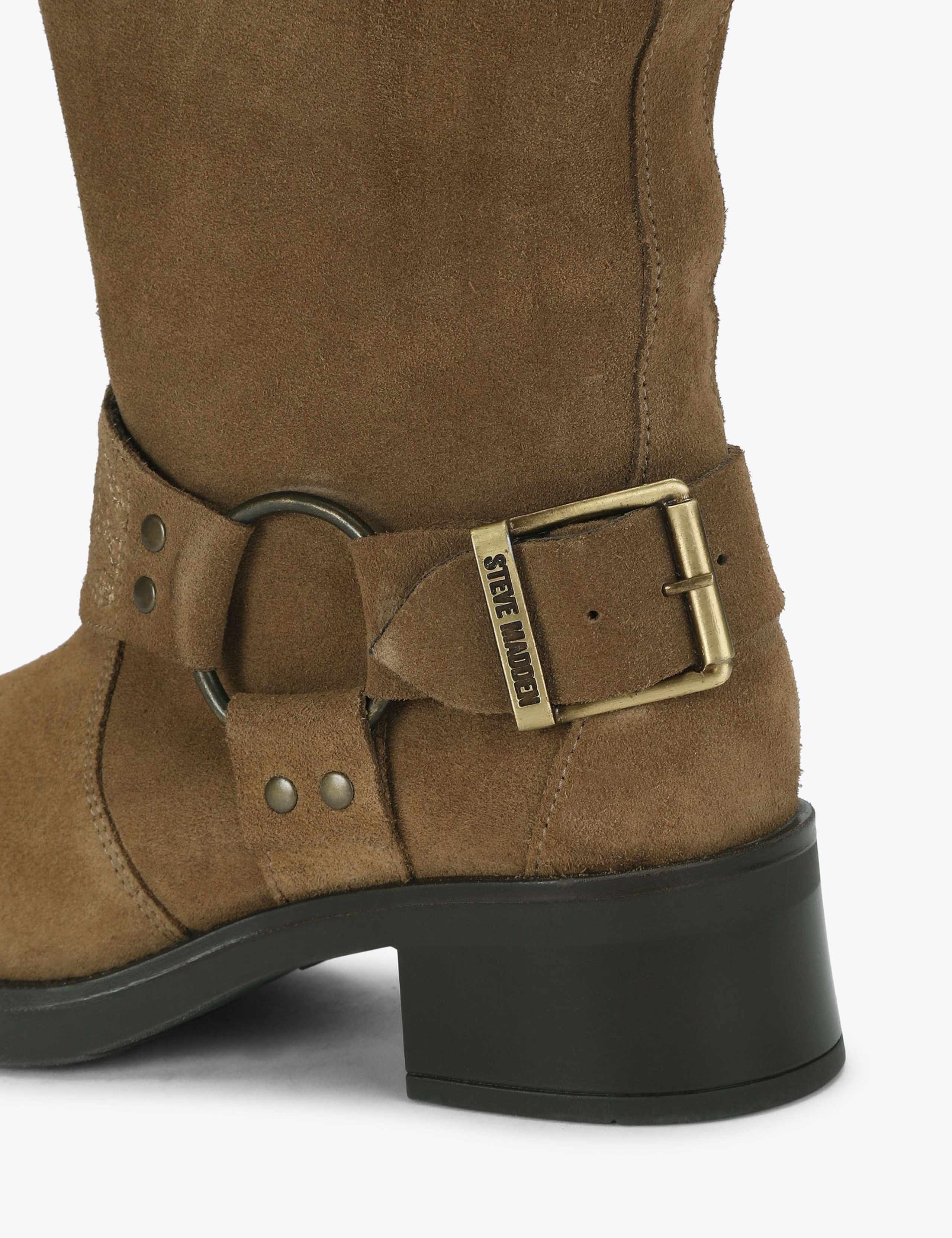 Suede Block Heel Round Toe Knee High Boots 4 of 4