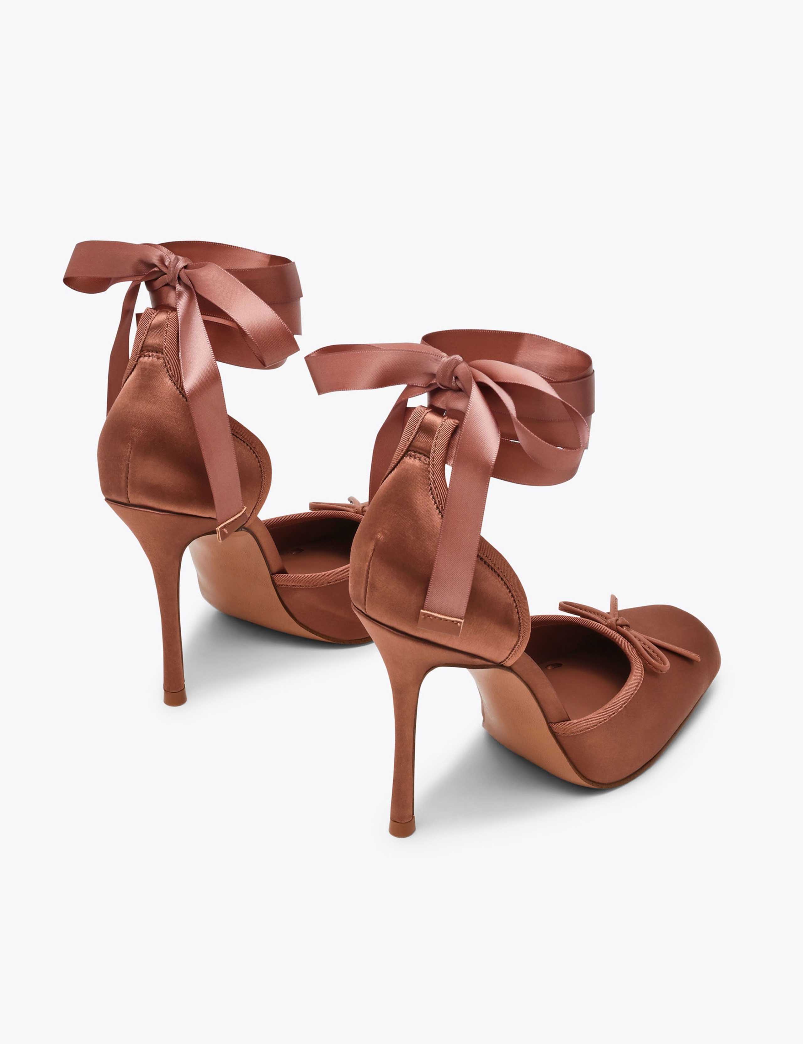 Satin Bow Lace Up Stiletto Heel Shoes 3 of 4