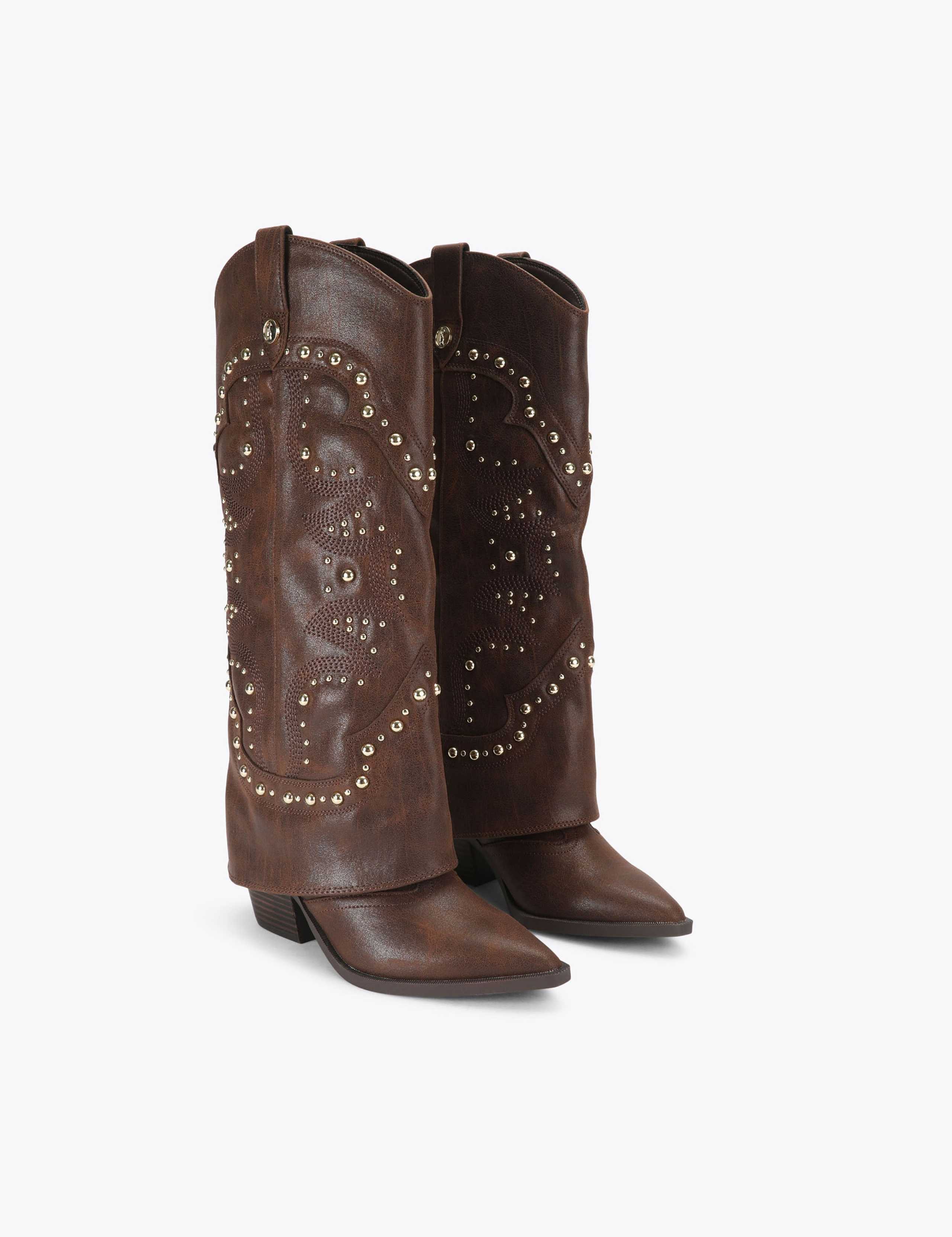 Leather Cowboy Studded Knee High Boots 2 of 5
