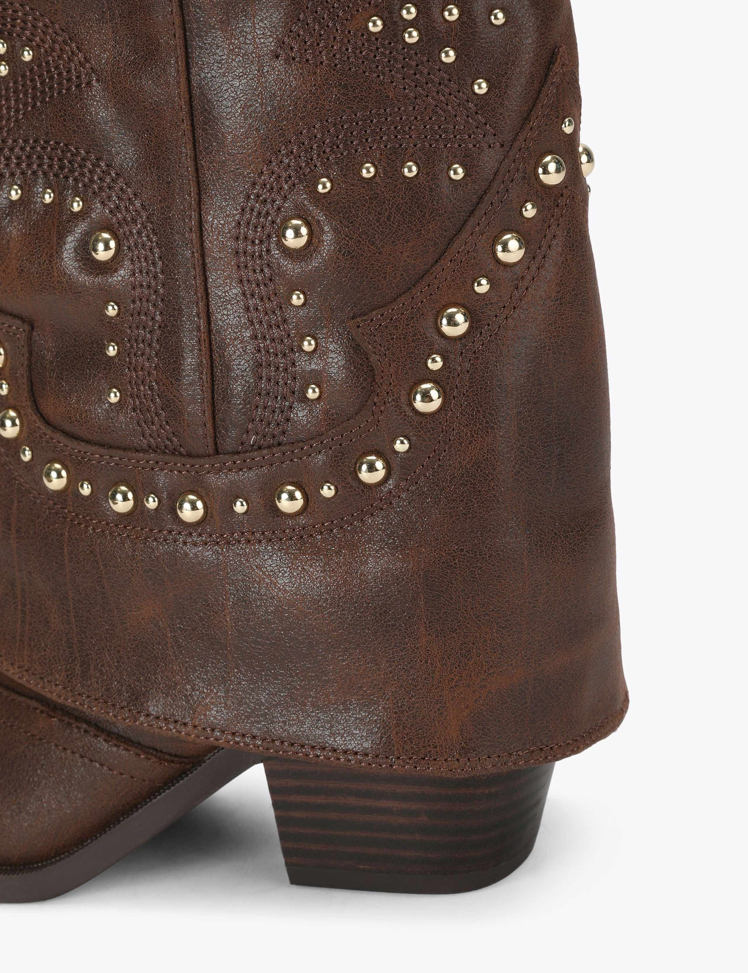 Leather Cowboy Studded Knee High Boots 4 of 5