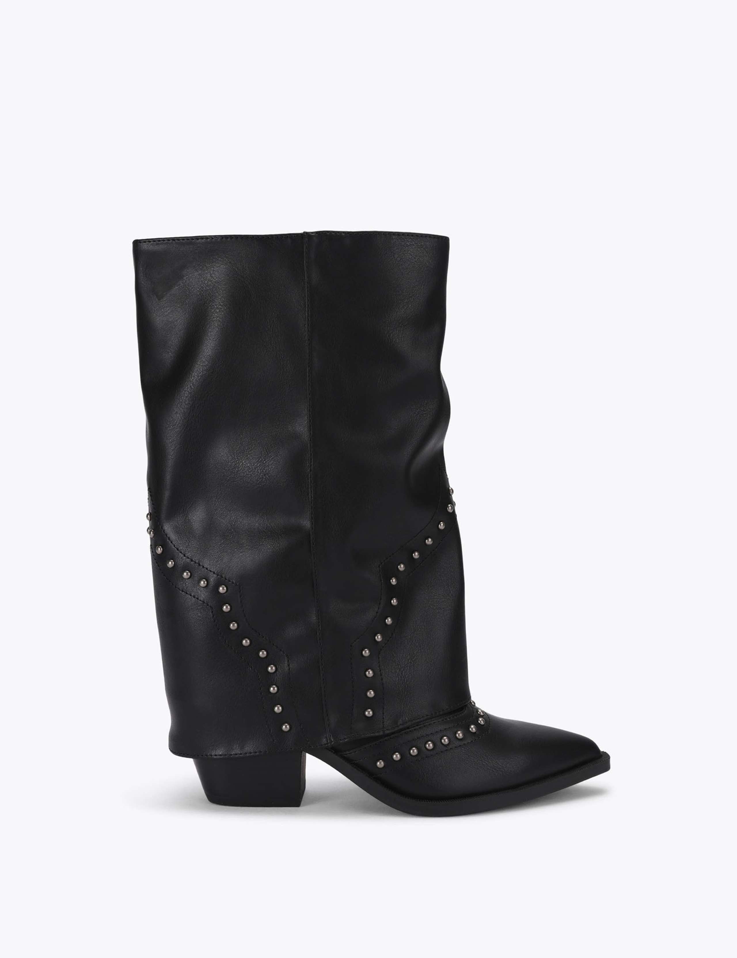 Leather Studded Block Heel Knee High Boots 1 of 4