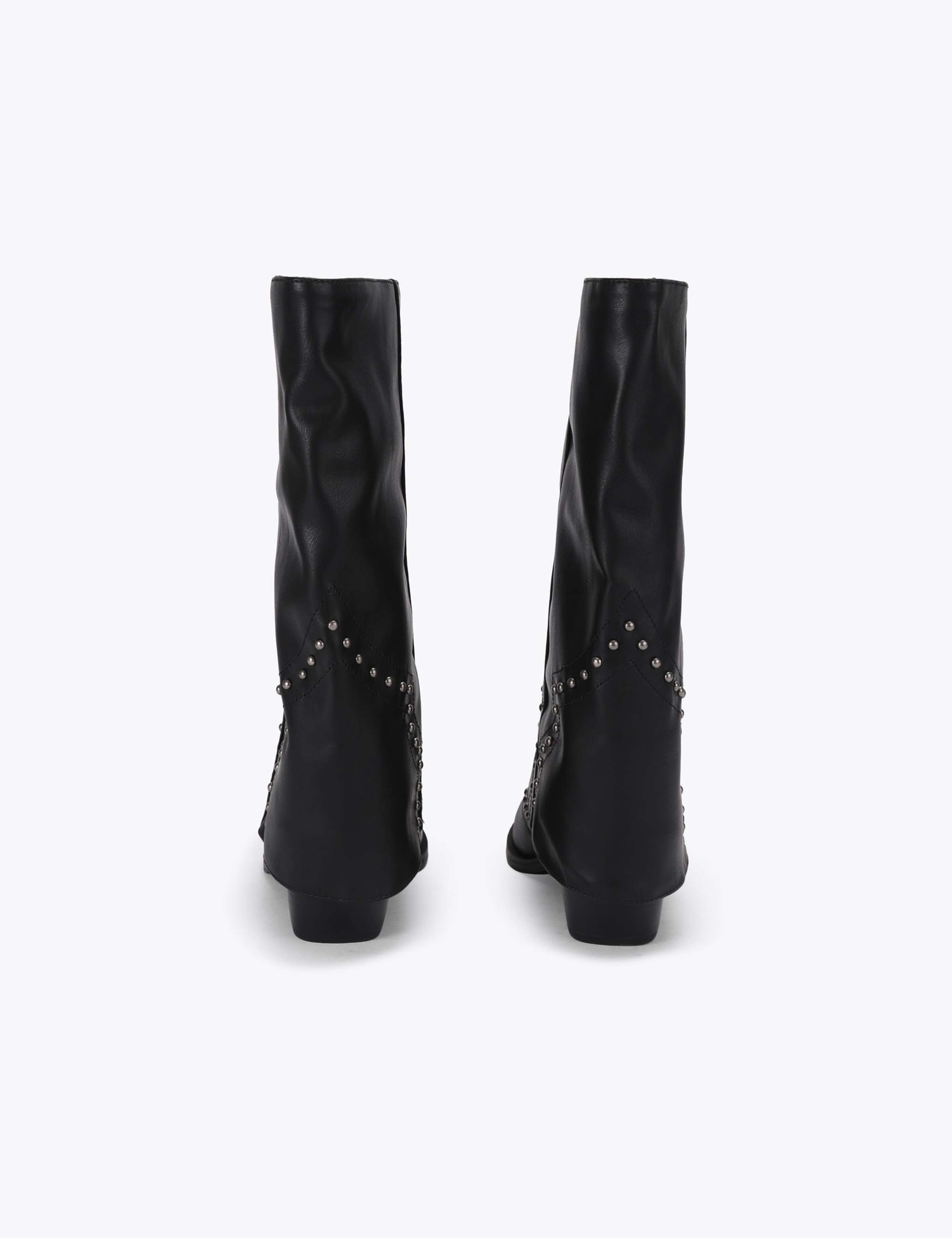 Leather Studded Block Heel Knee High Boots 3 of 4