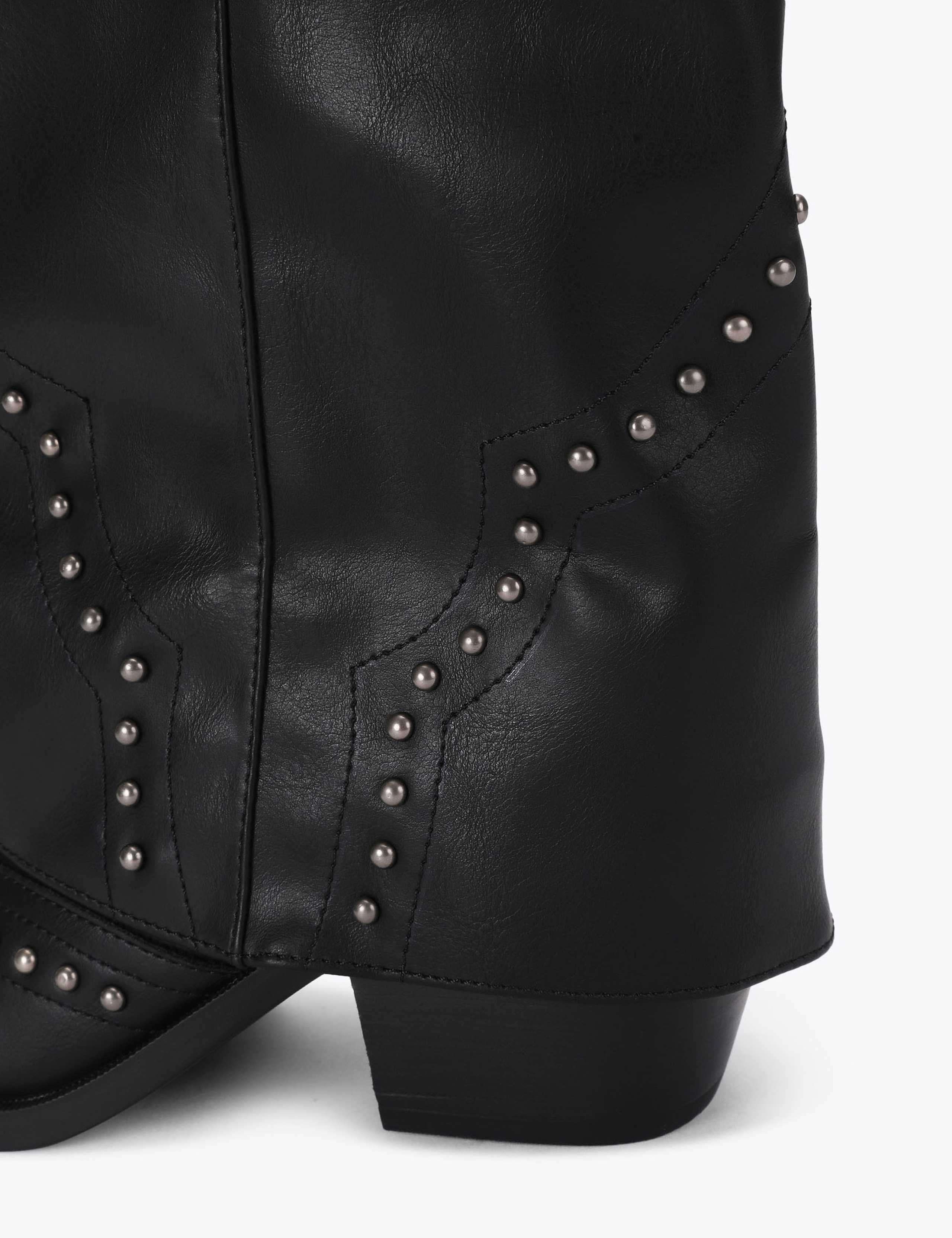 Leather Studded Block Heel Knee High Boots 4 of 4