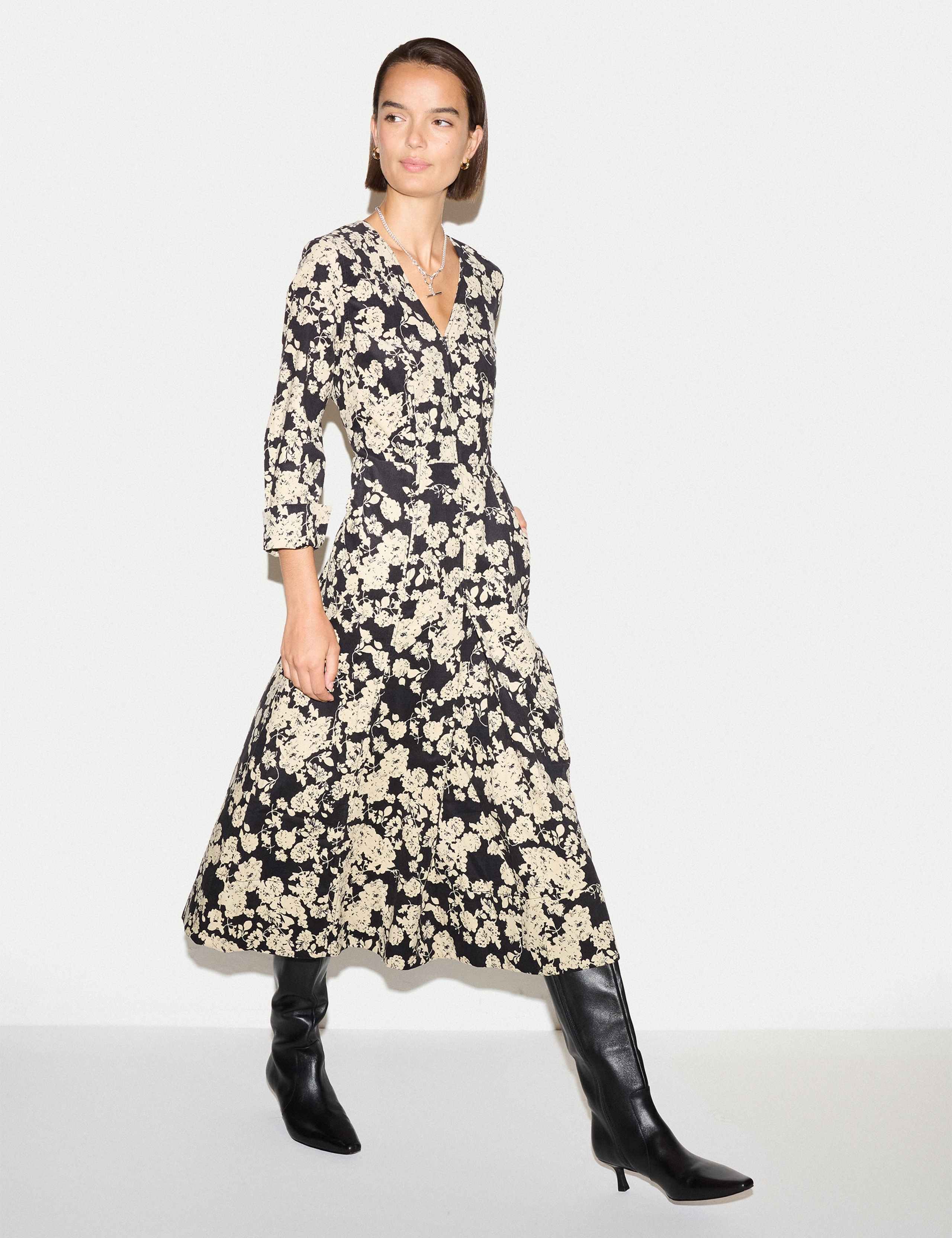 Cord Floral V Neck Pleated Midi Dress 4 of 4