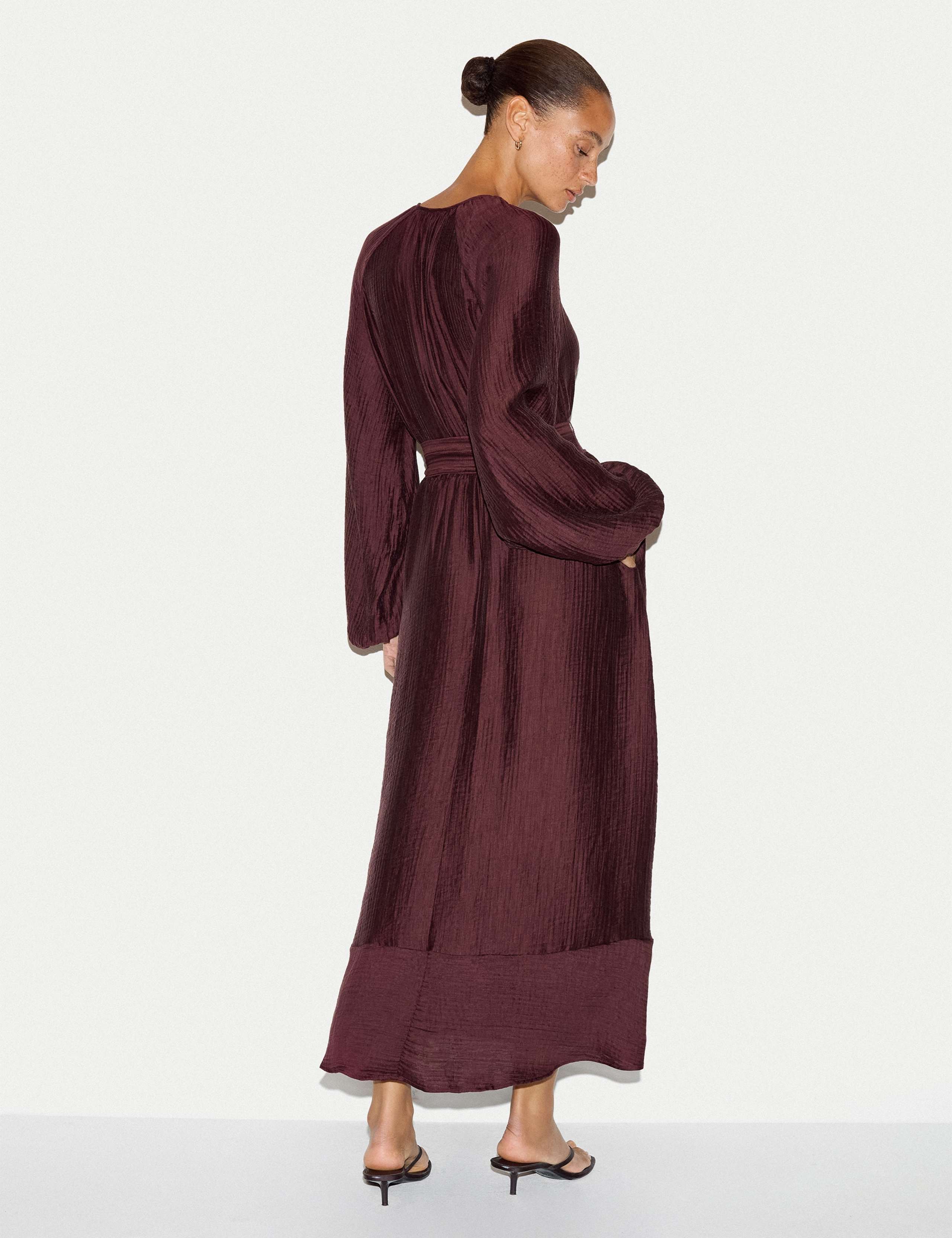 Textured Round Neck Tie Waist Midi Shift Dress 5 of 6