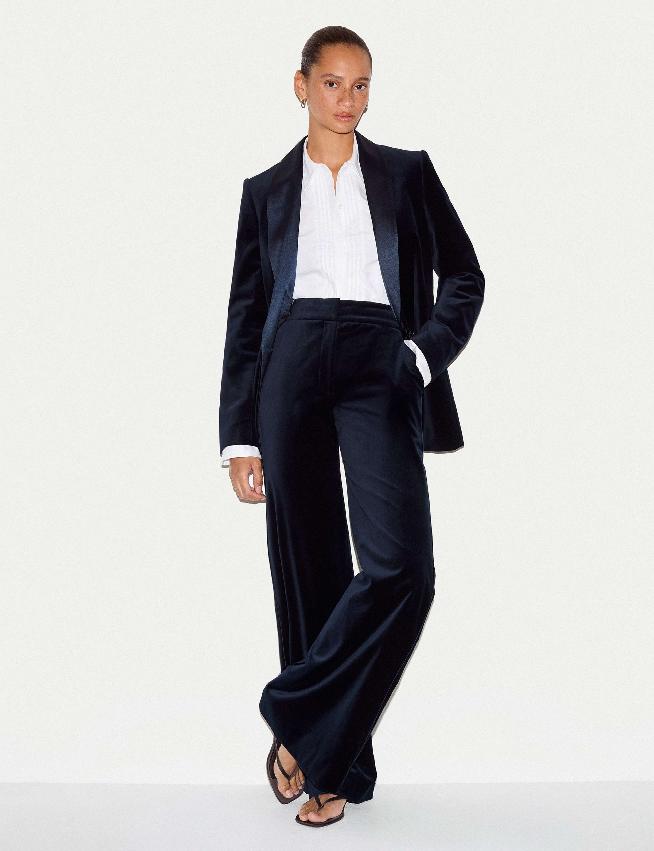 Velvet Textured Wide Leg Trousers 3 of 6