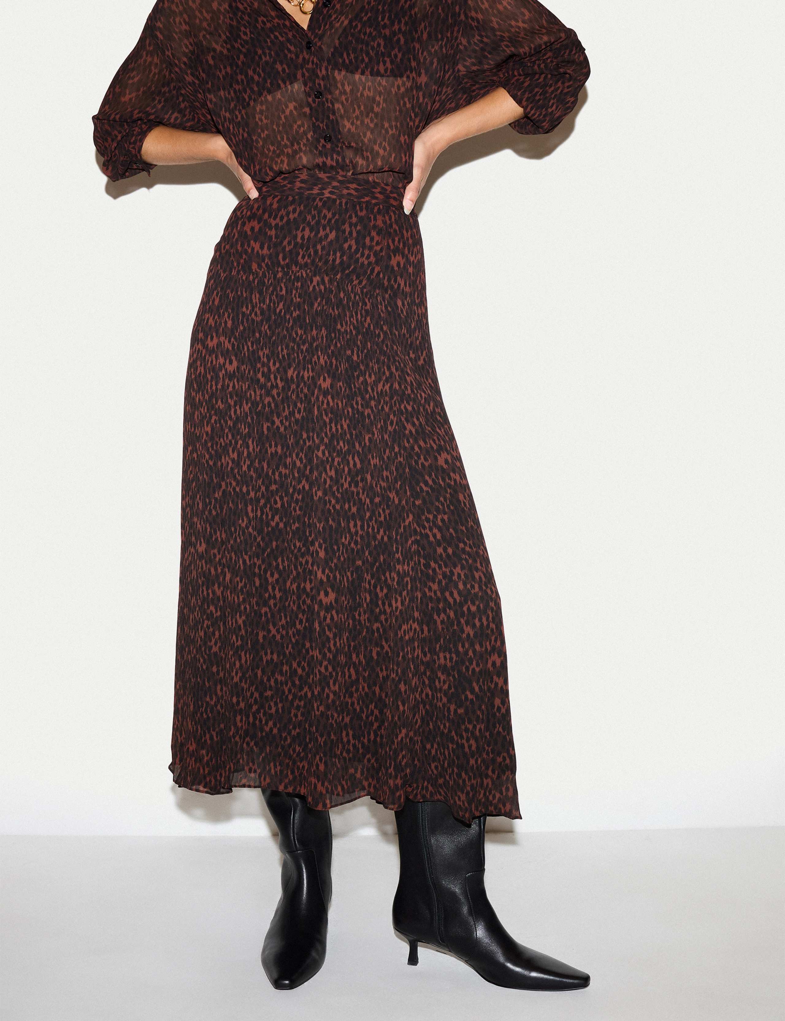 Leopard Print Midi A Line Skirt 1 of 6