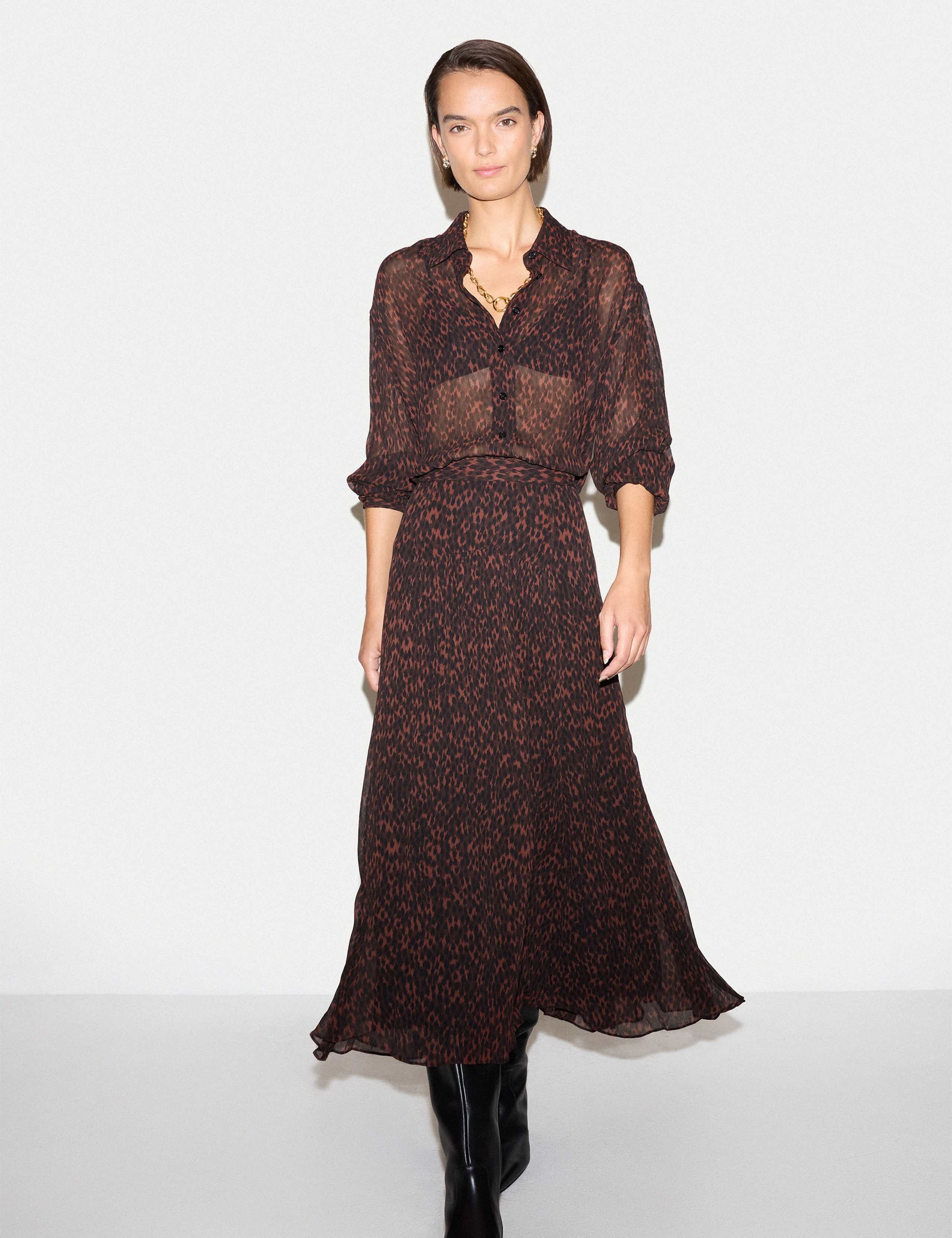 Leopard Print Midi A Line Skirt 6 of 6