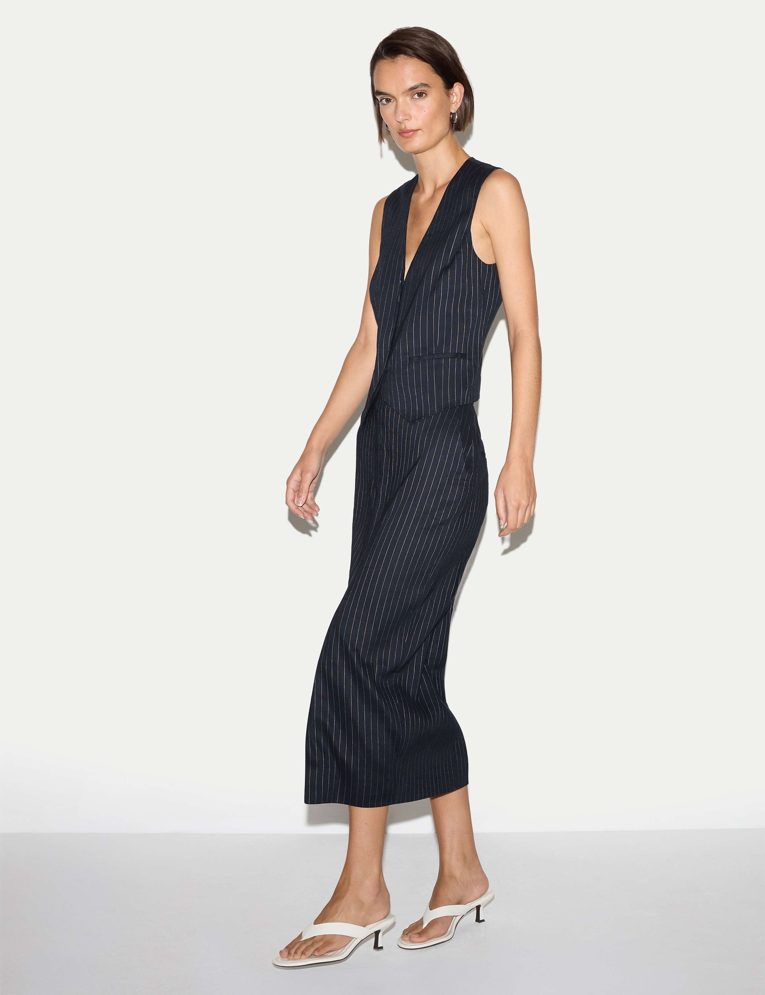 Linen Blend Striped Tailored Pencil Skirt 2 of 5