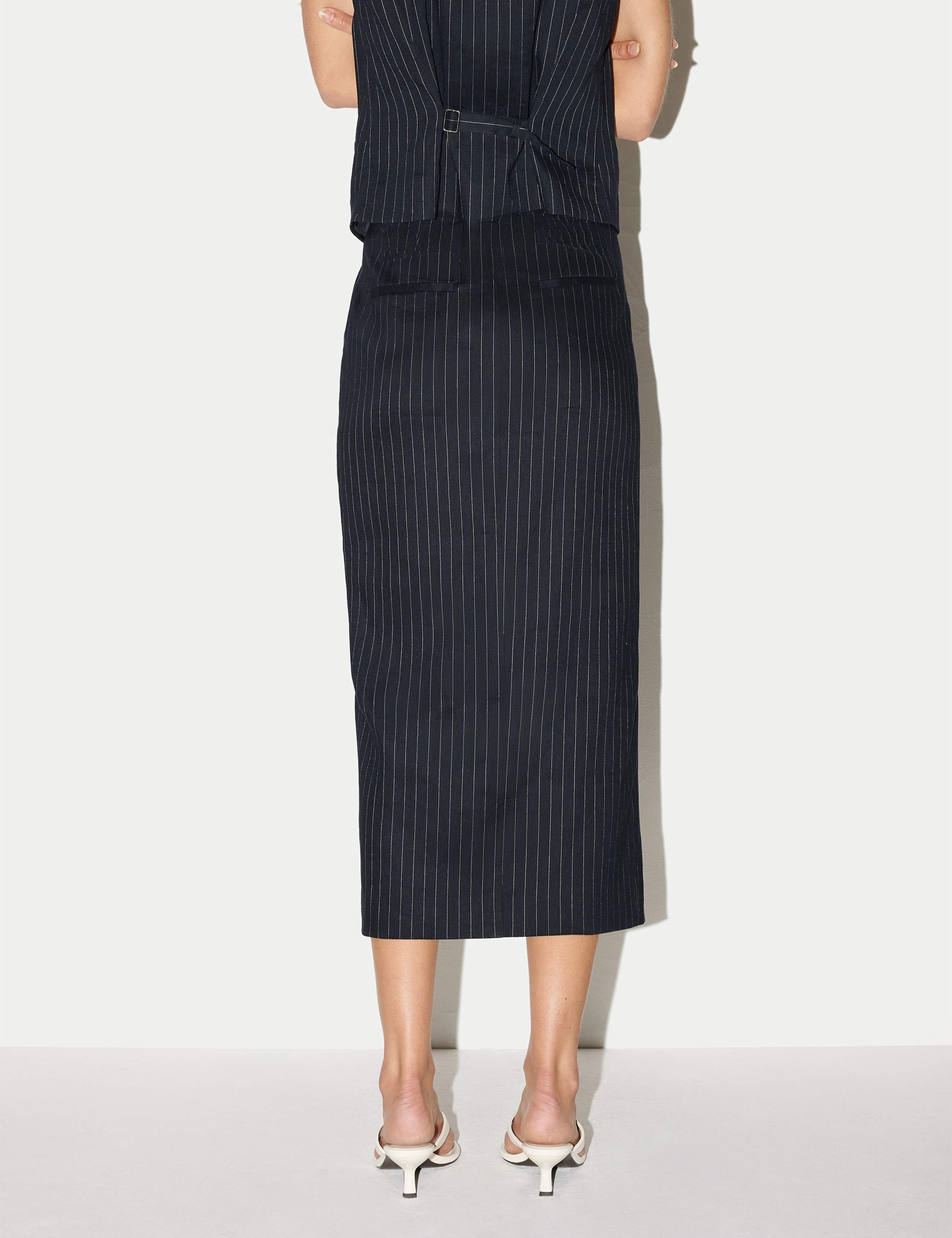 Linen Blend Striped Tailored Pencil Skirt 4 of 5