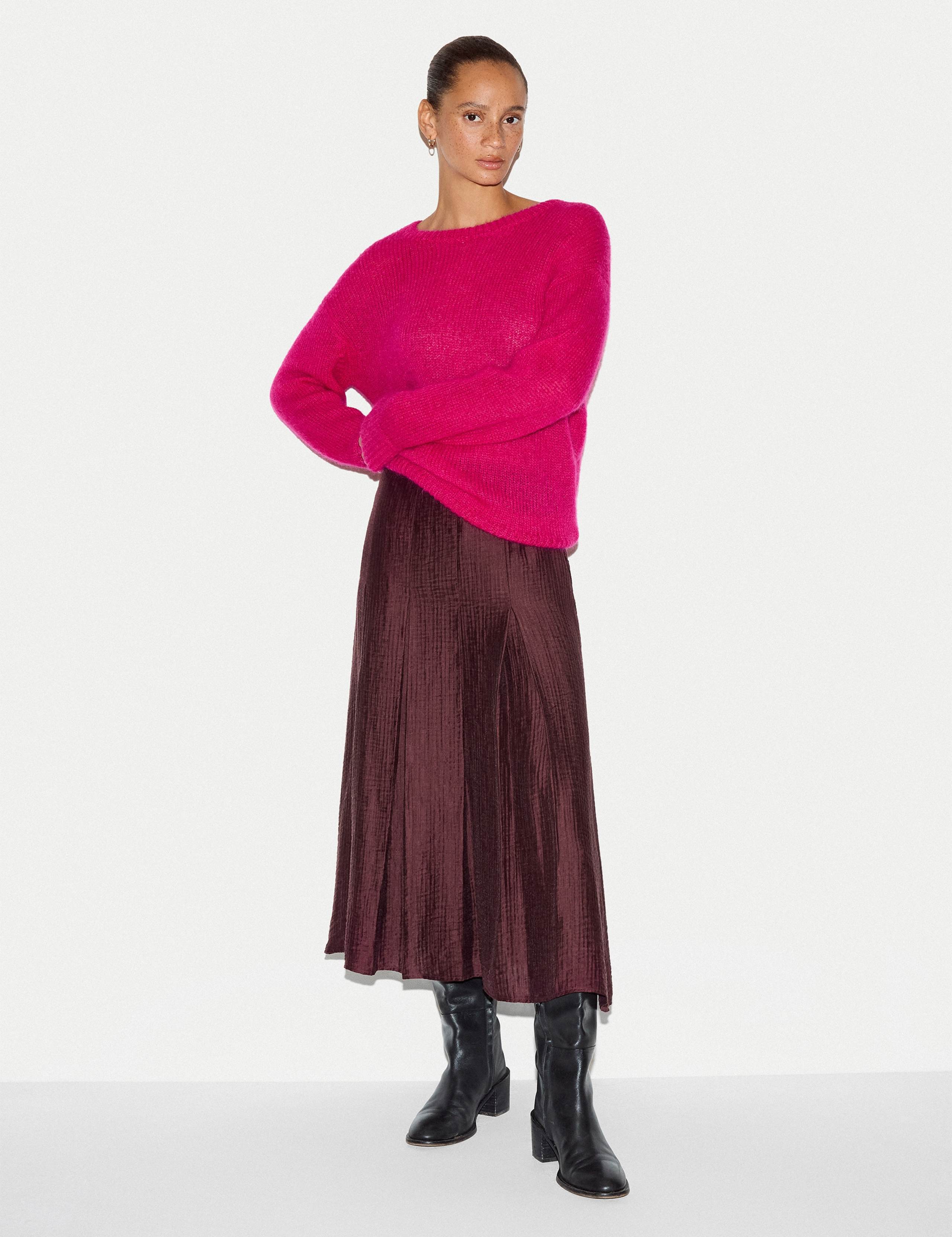 Textured Pleated Midi Flared Skirt 4 of 5