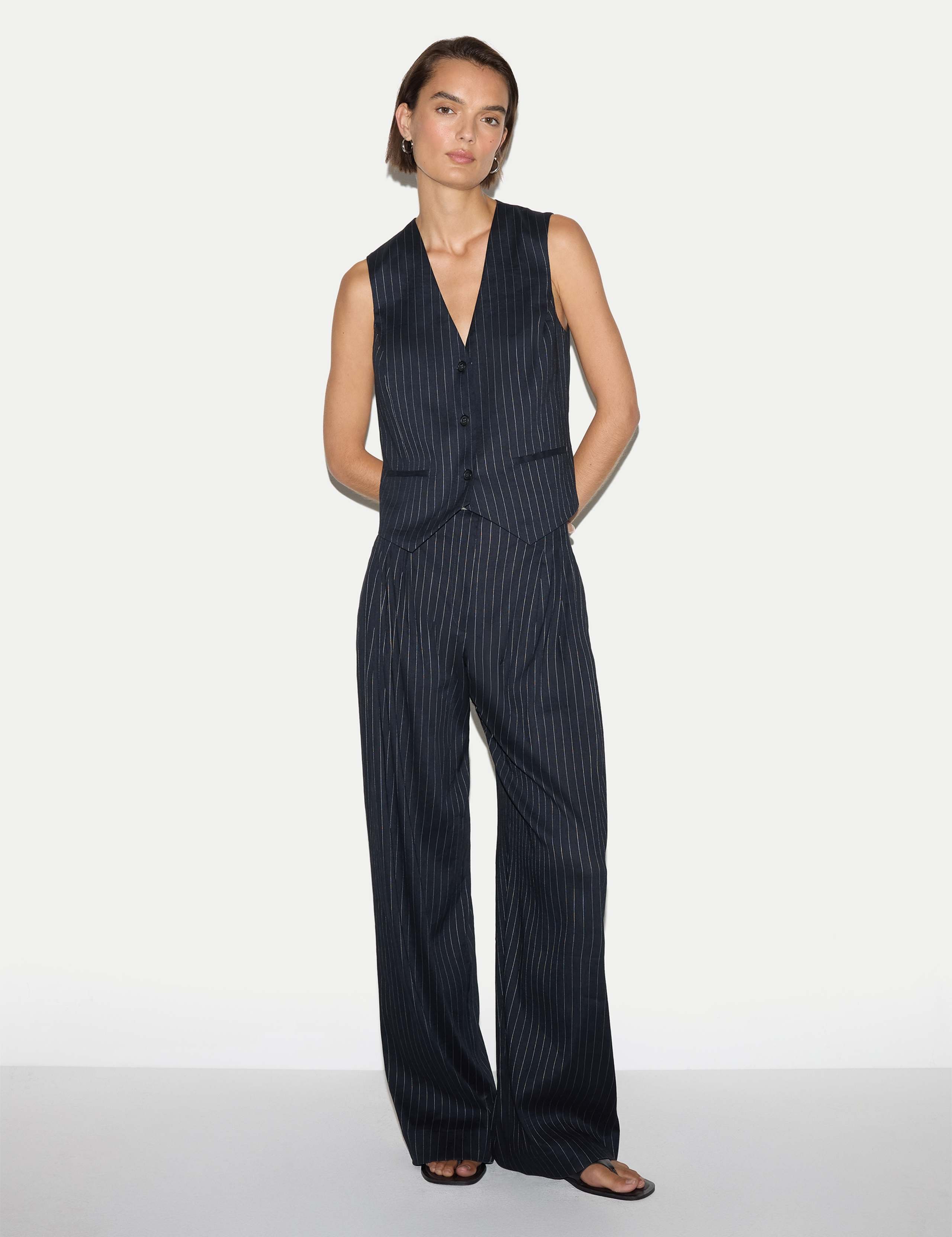 Linen Blend Pinstripe Tailored Waistcoat 2 of 5