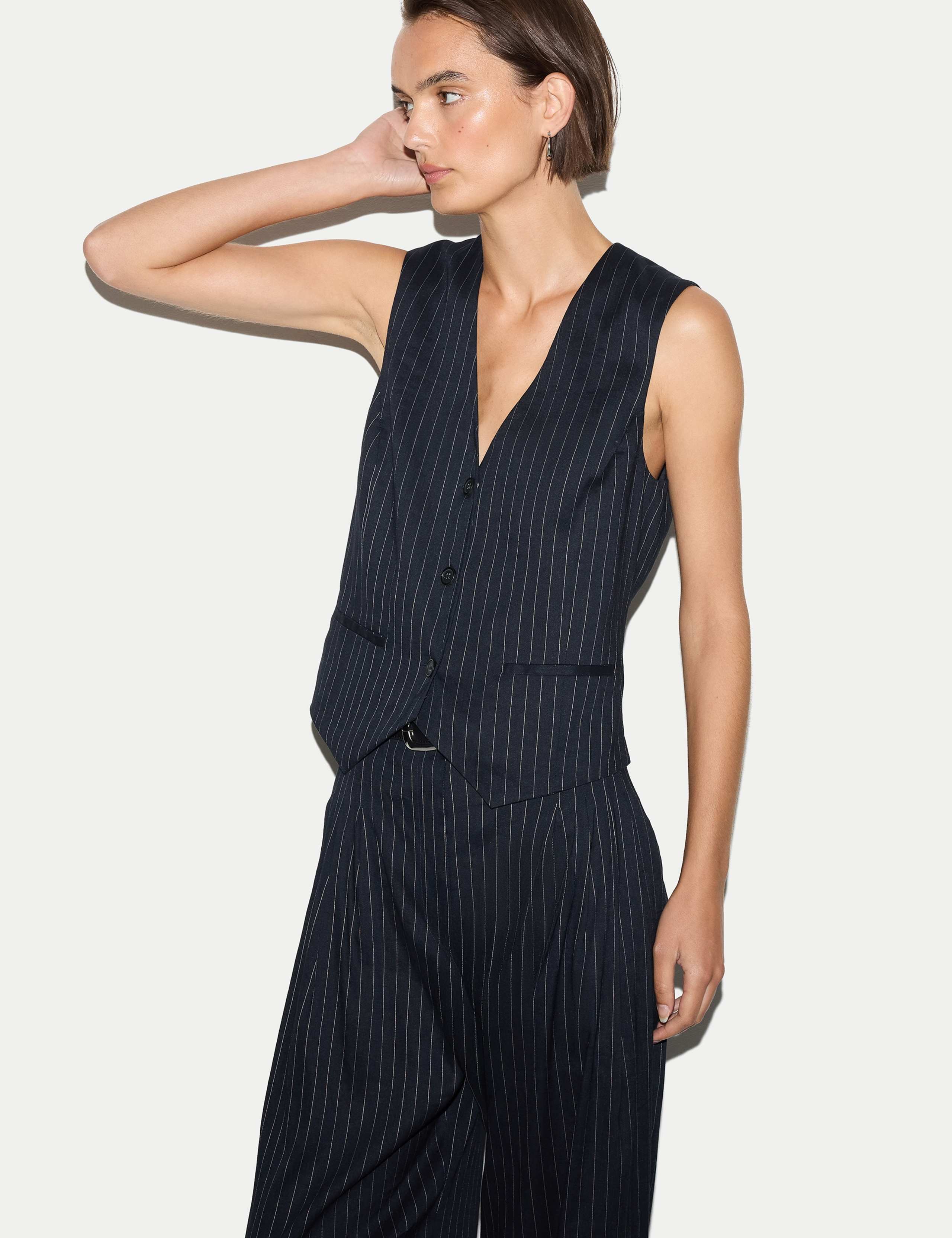 Linen Blend Pinstripe Tailored Waistcoat 3 of 5