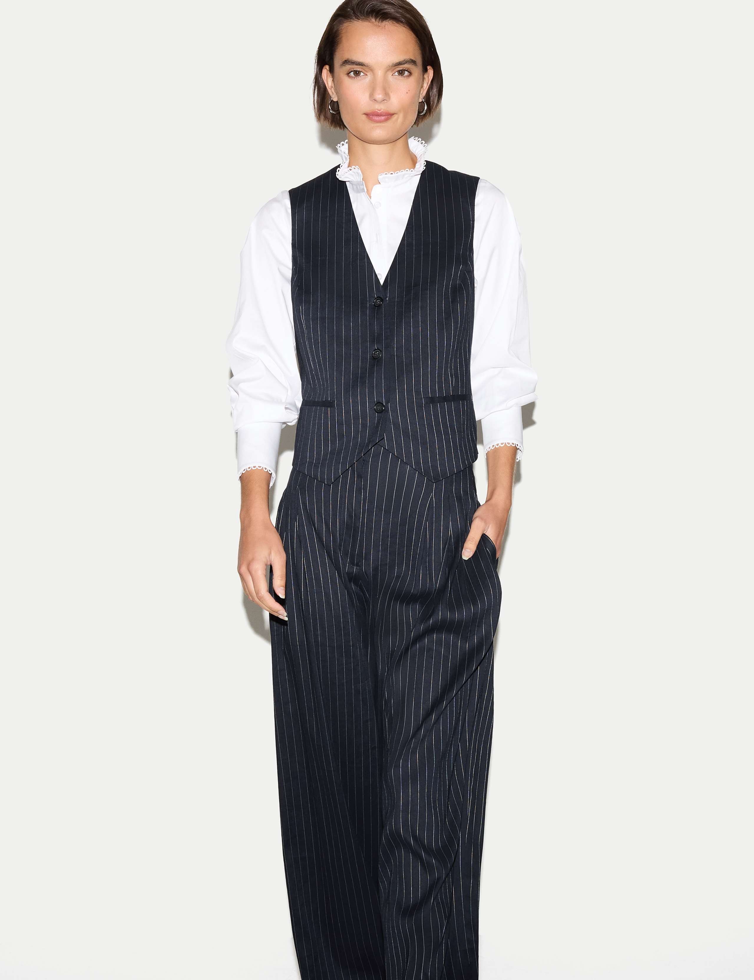 Linen Blend Pinstripe Tailored Waistcoat 5 of 5