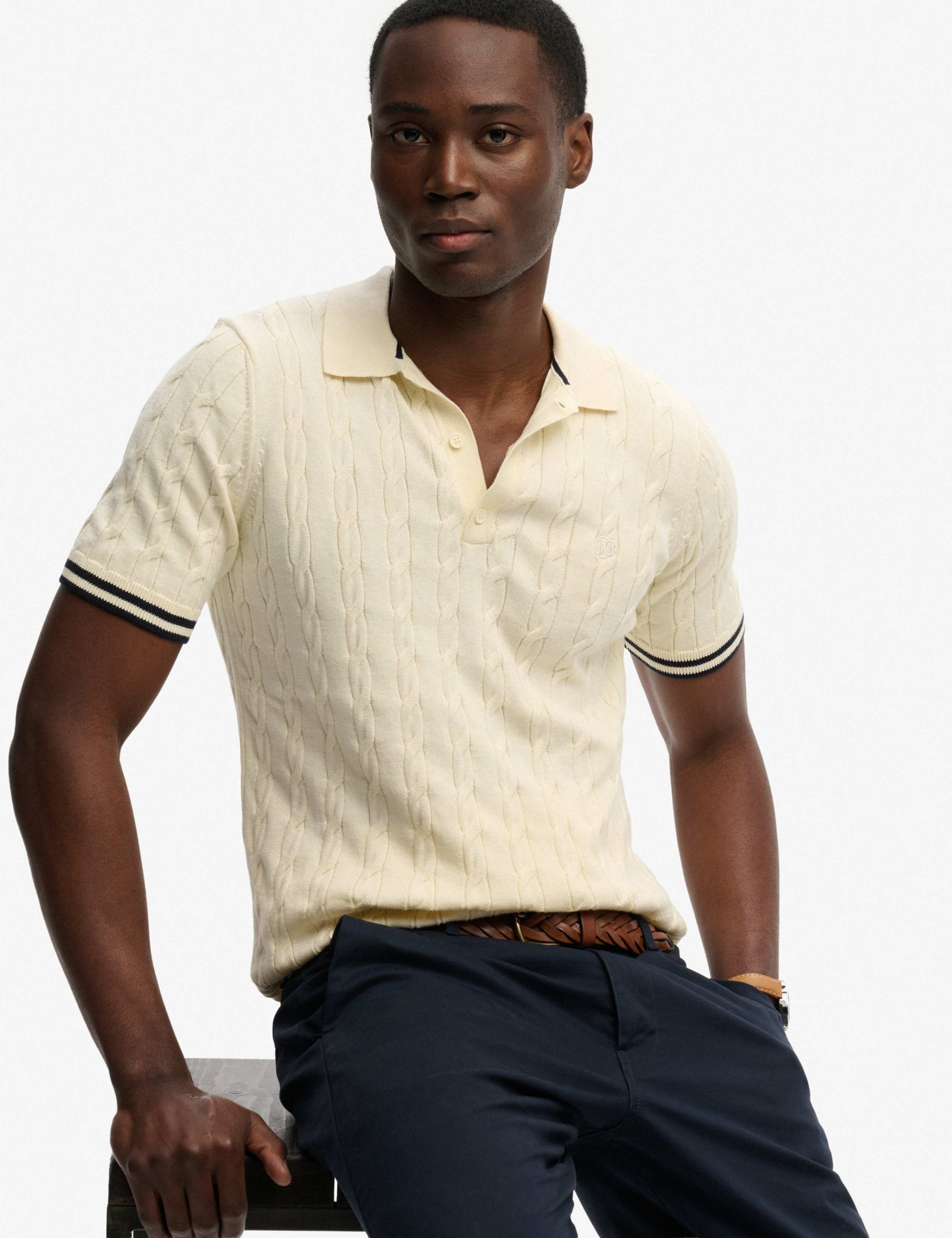 Pure Cotton Cable Knit Polo Shirt 2 of 5