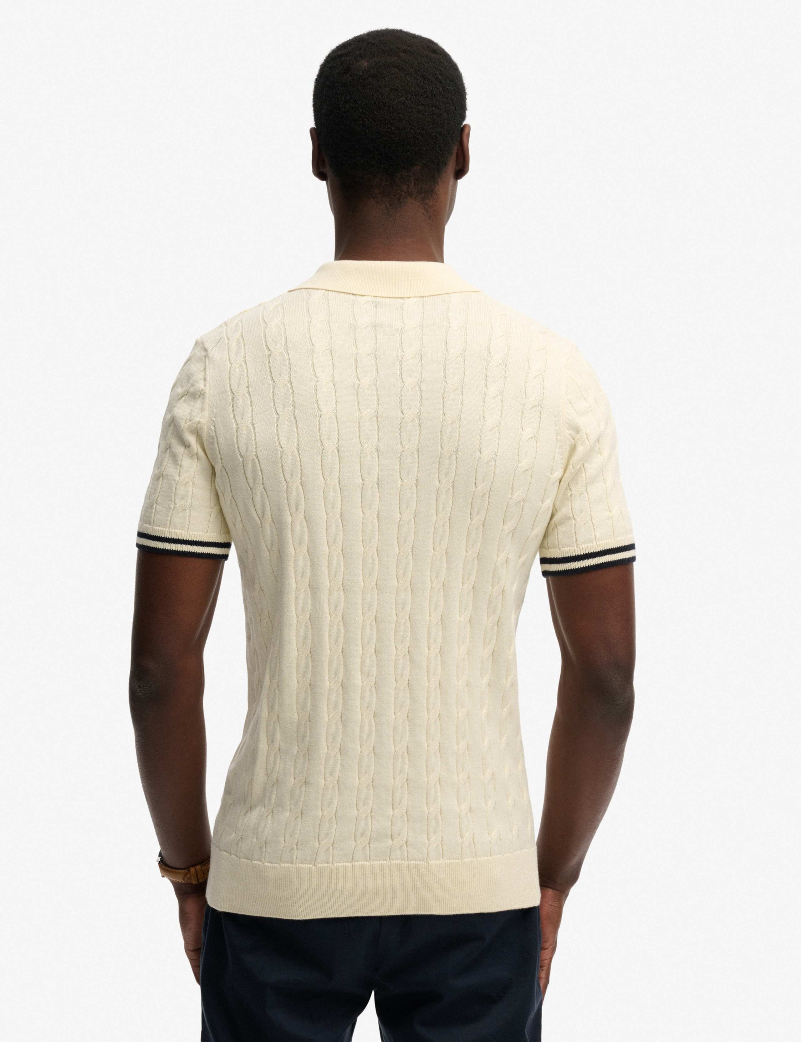 Pure Cotton Cable Knit Polo Shirt 3 of 5