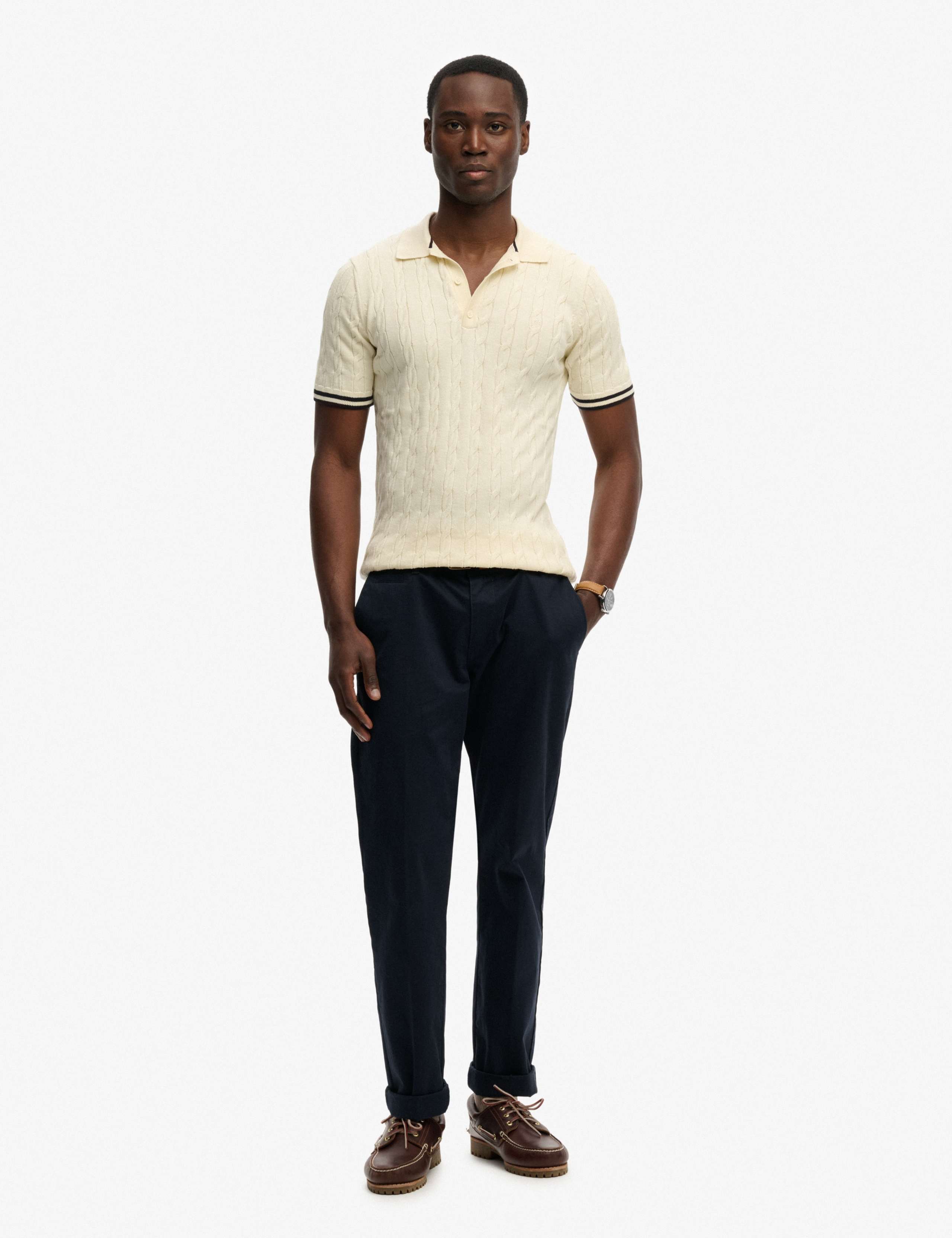 Pure Cotton Cable Knit Polo Shirt 4 of 5