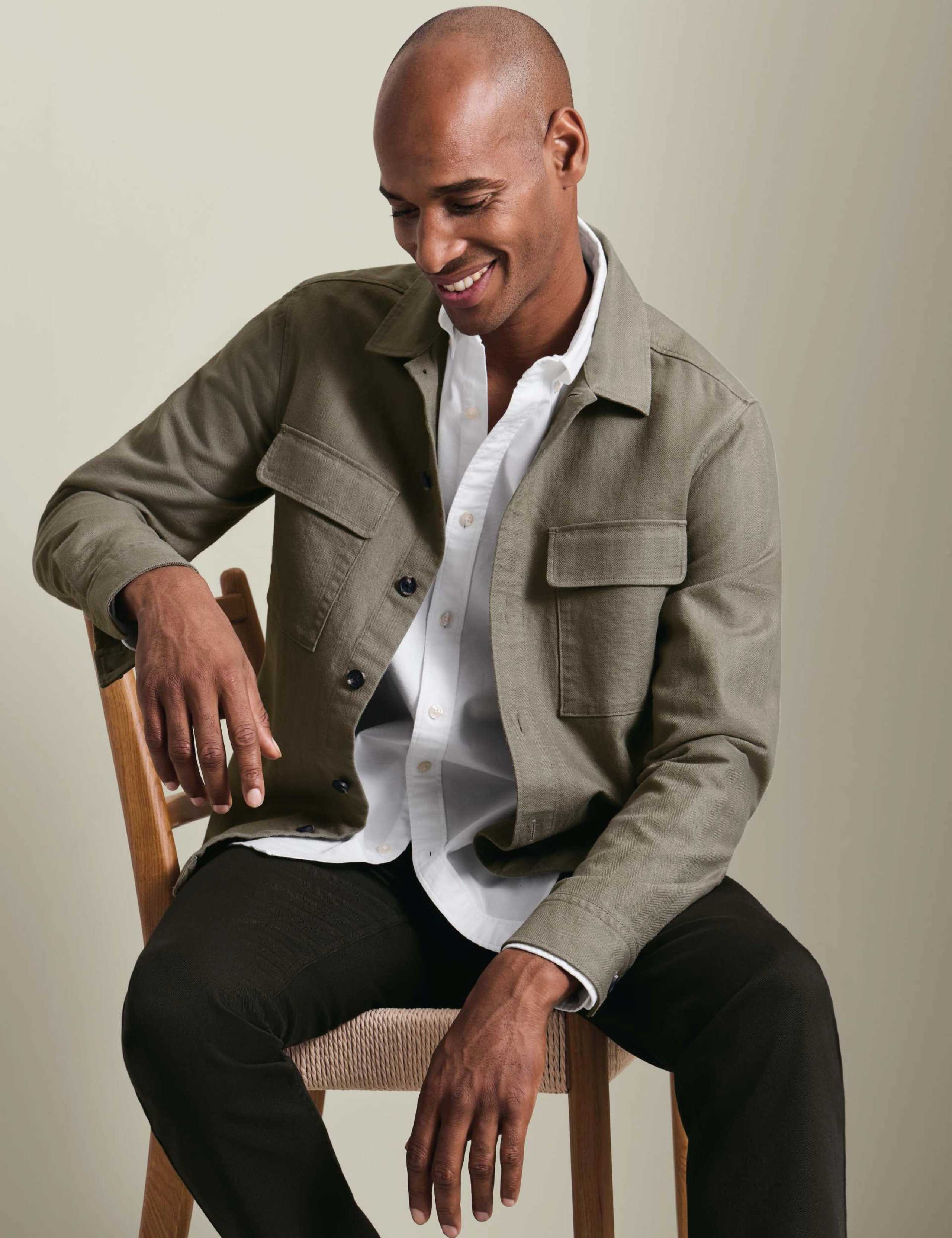 Cotton Linen Blend Herringbone Overshirt 1 of 7