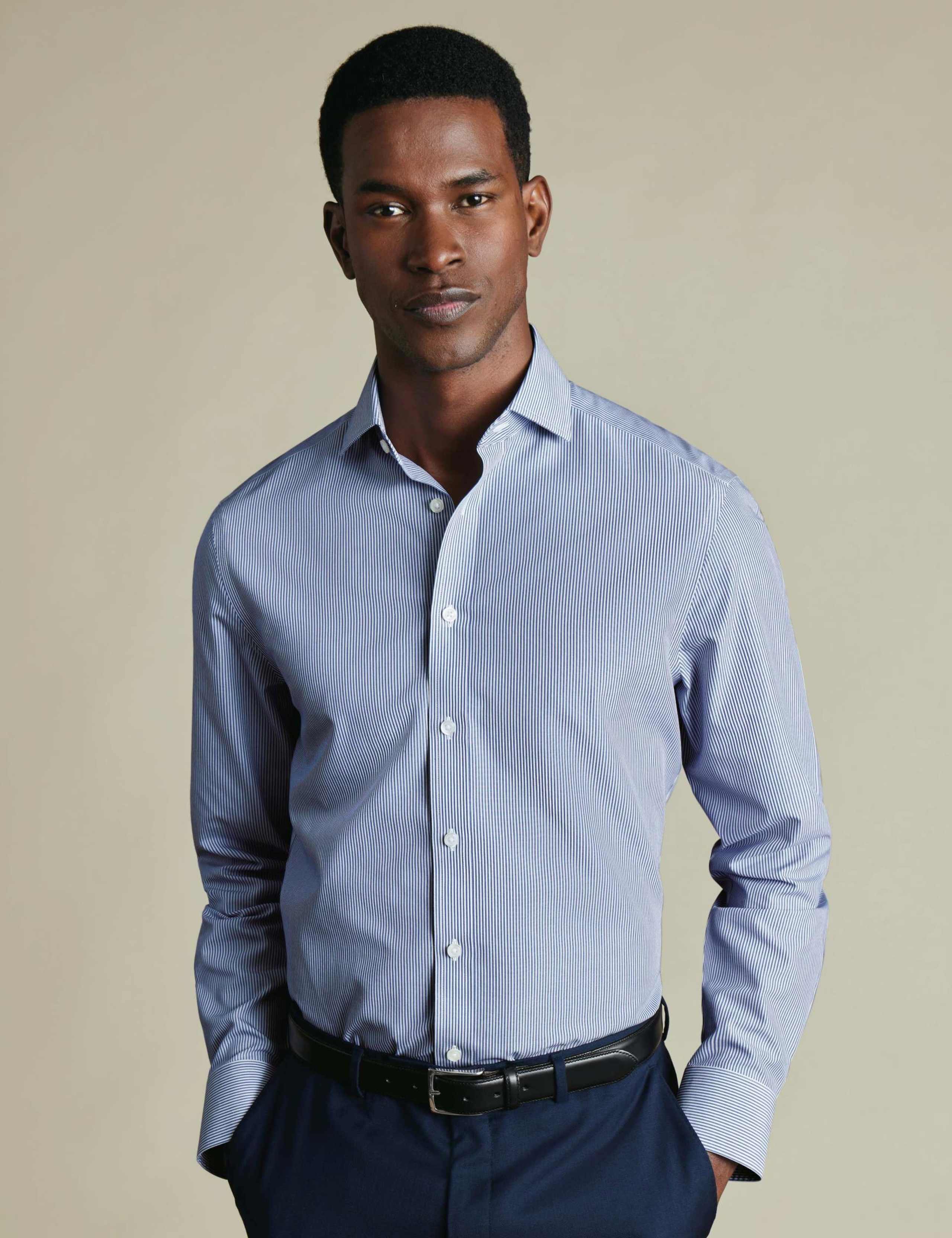 Tailored Fit Non Iron Pure Cotton Striped Shirt 2 of 7