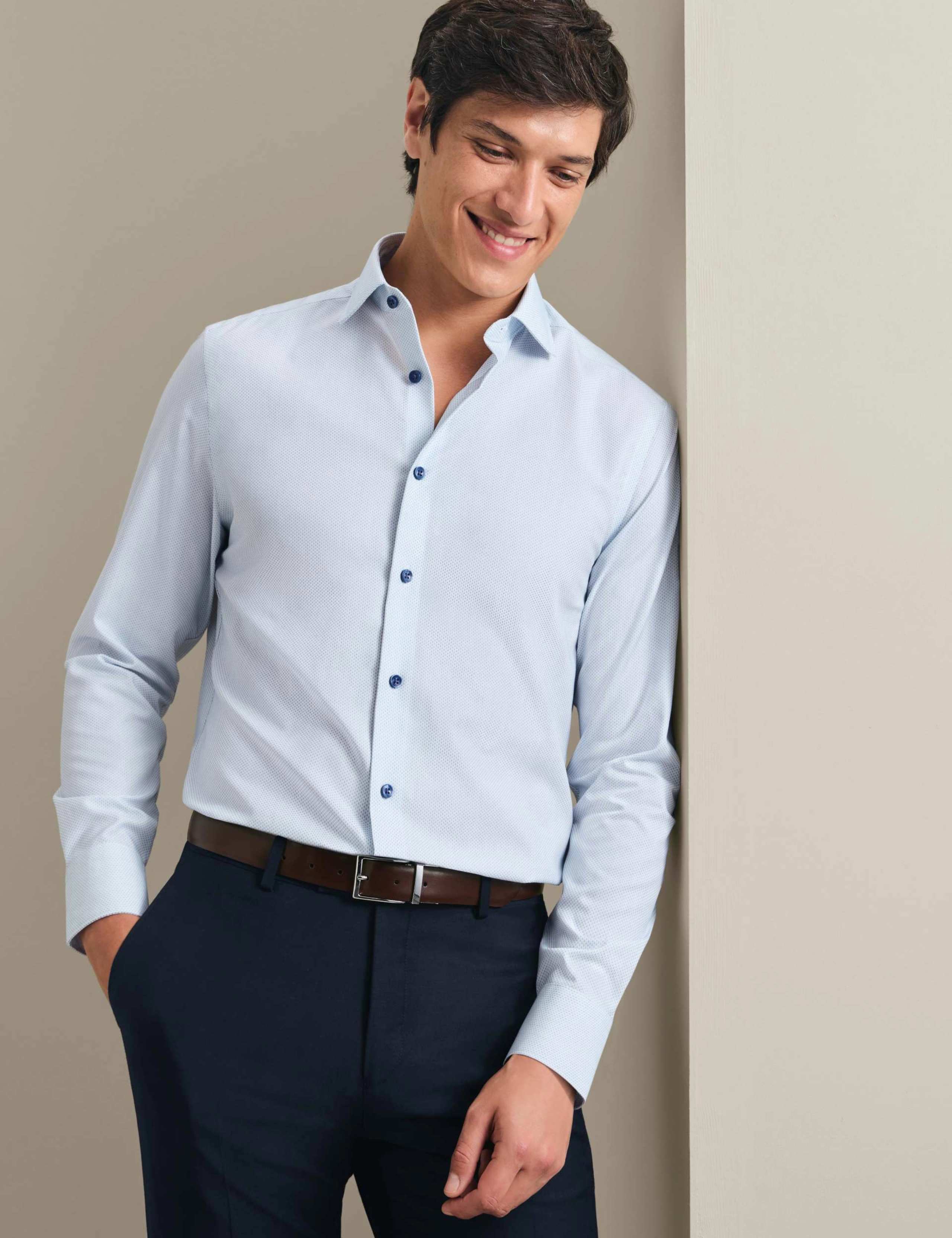 Slim Fit Non Iron Pure Cotton Dobby Shirt 1 of 7