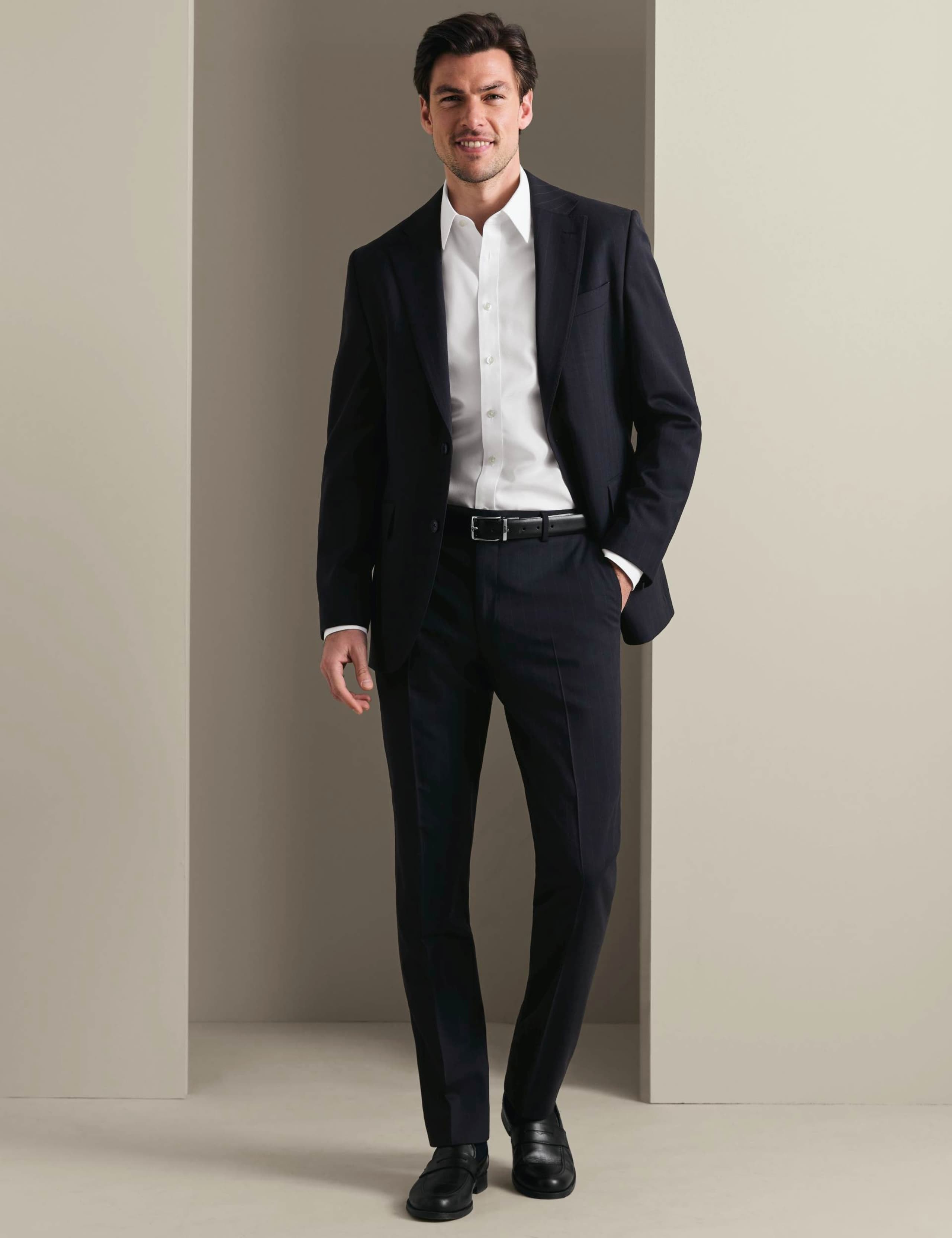 Slim Fit Wool Rich Striped Stretch Suit Trousers 2 of 5